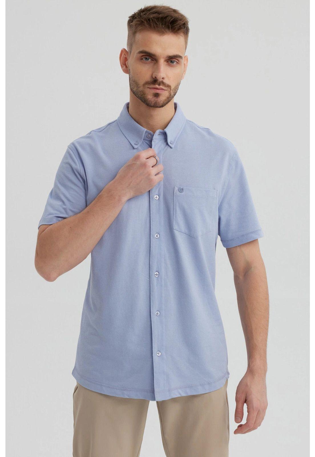 Camisa Hombre Piqué Con Bolsillo Celeste-0