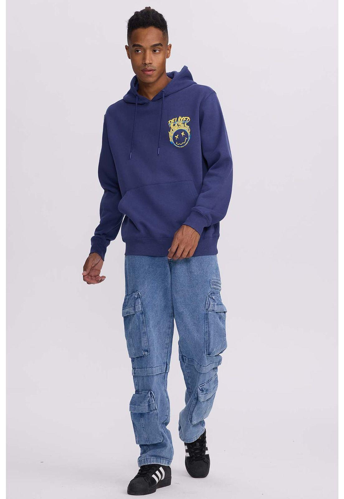 Polerón Hombre Print Smile Night Azul Oscuro-3