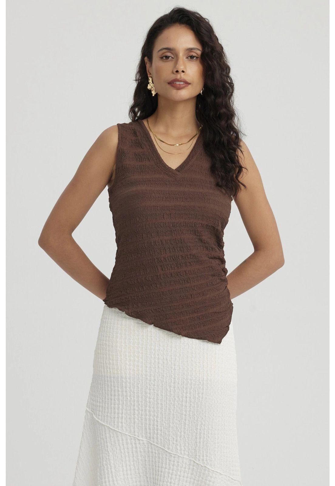 Polera Mujer Recogido Café Oscuro-4