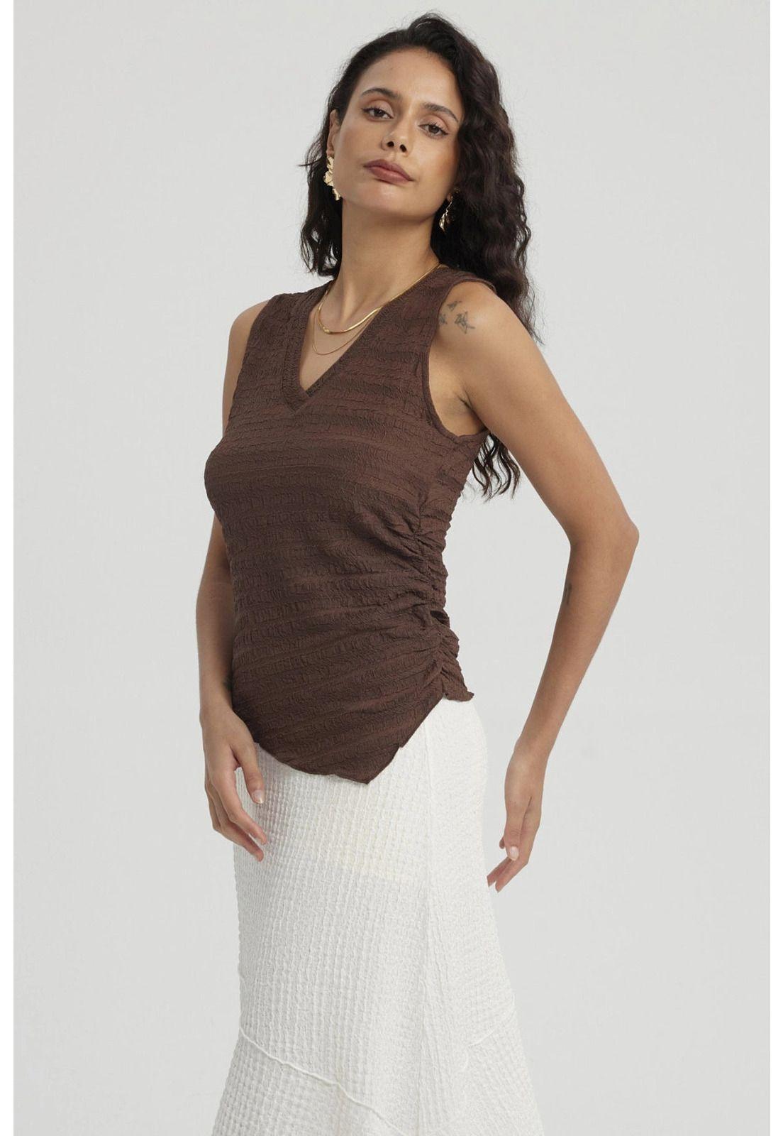 Polera Mujer Recogido Café Oscuro-5