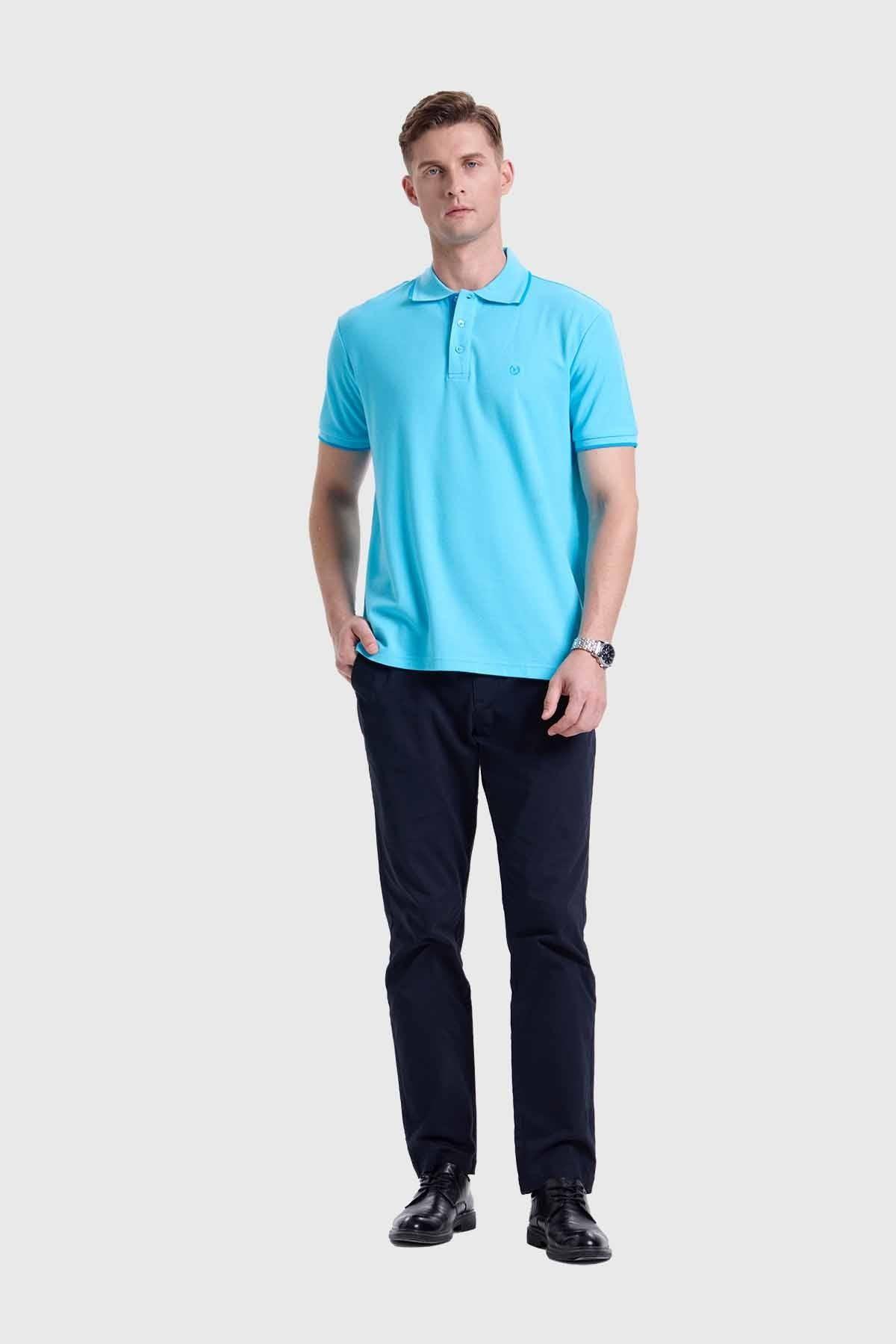 Polera Hombre Piqué Básica Azul-3