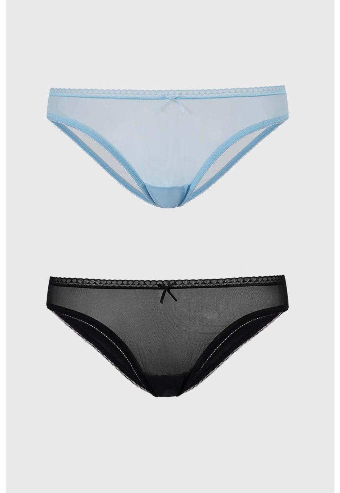 Calzón Mujer Bipack Bikini Detalle Mesh Celeste-0