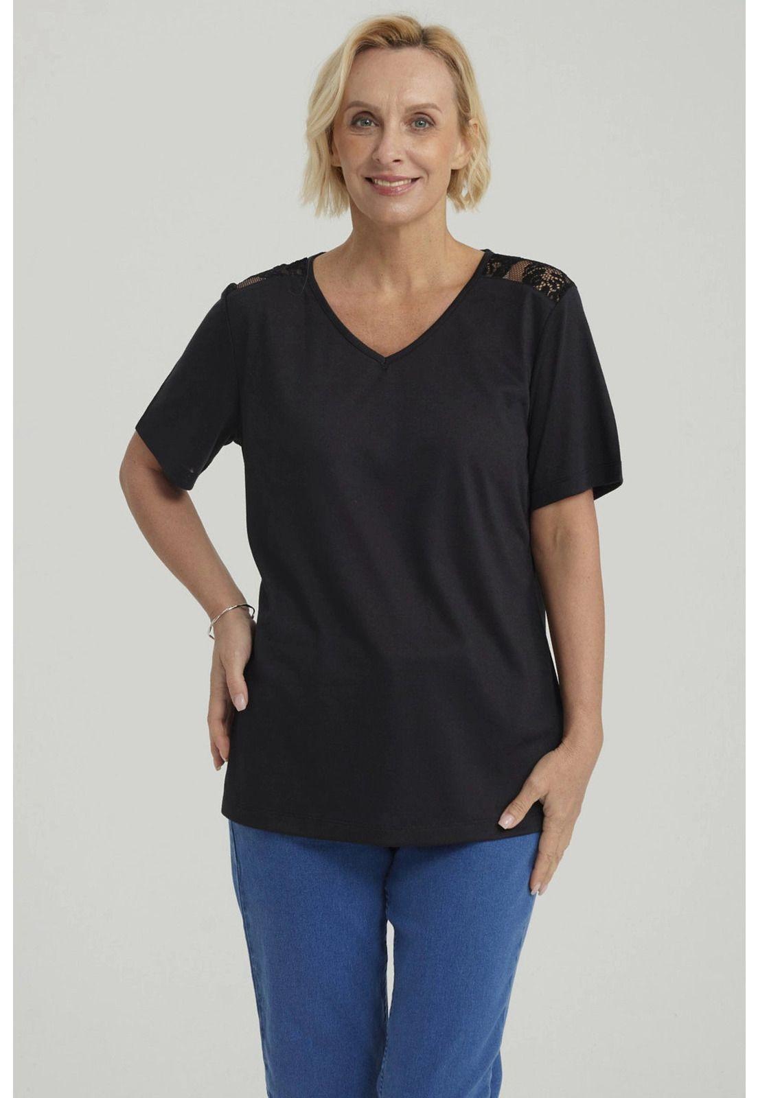 Polera Mujer Detalle Encaje Negro-0