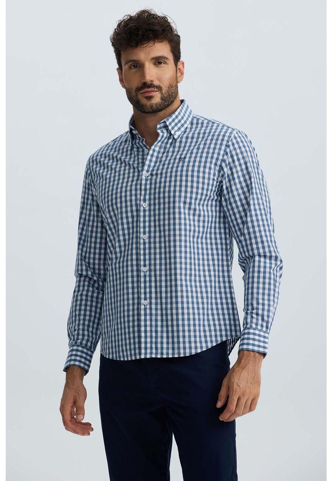 Camisa Hombre Cuadros Azul Denim-0
