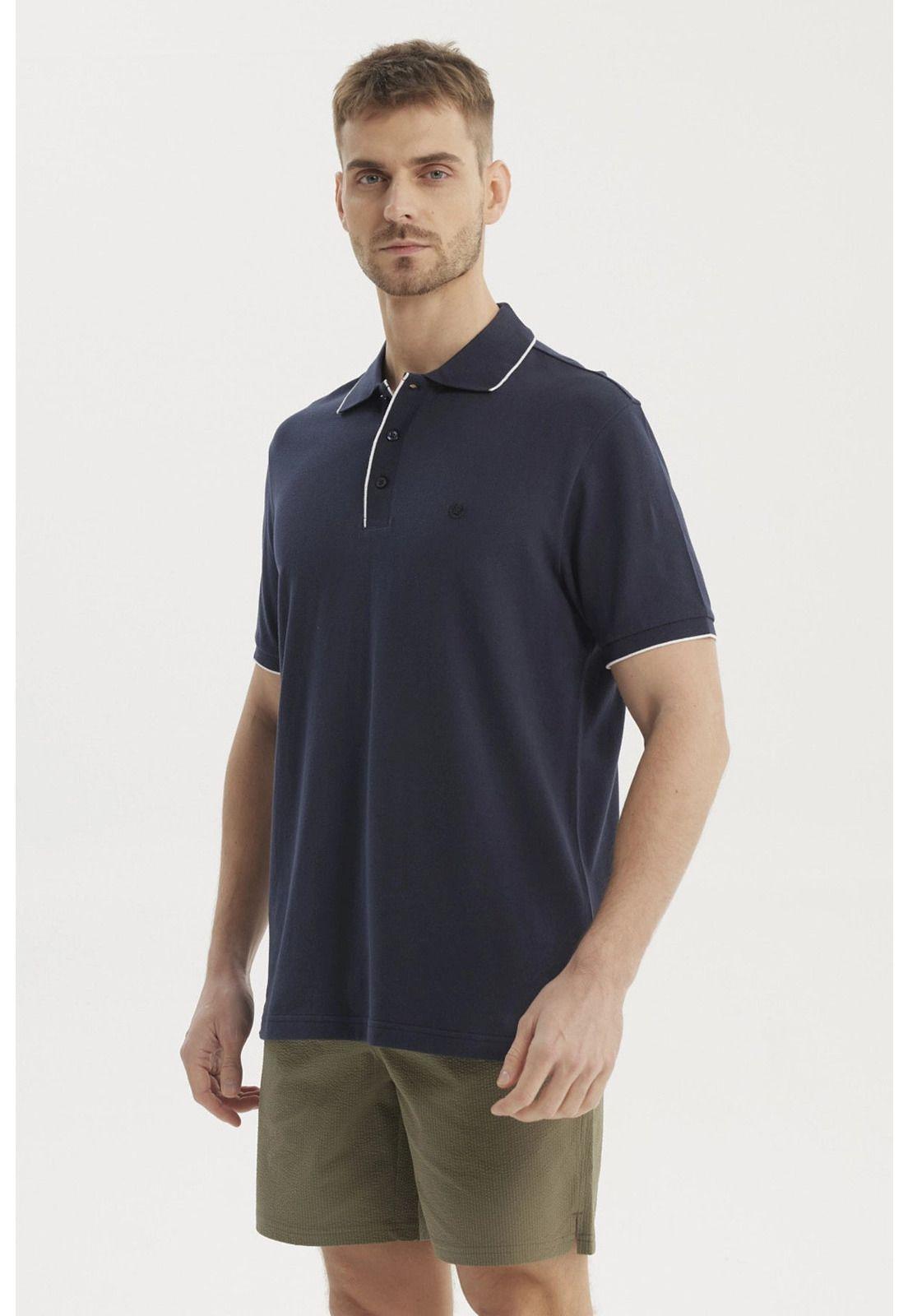 Polera Hombre Pique Detalle En Cuello Azul Marino-1