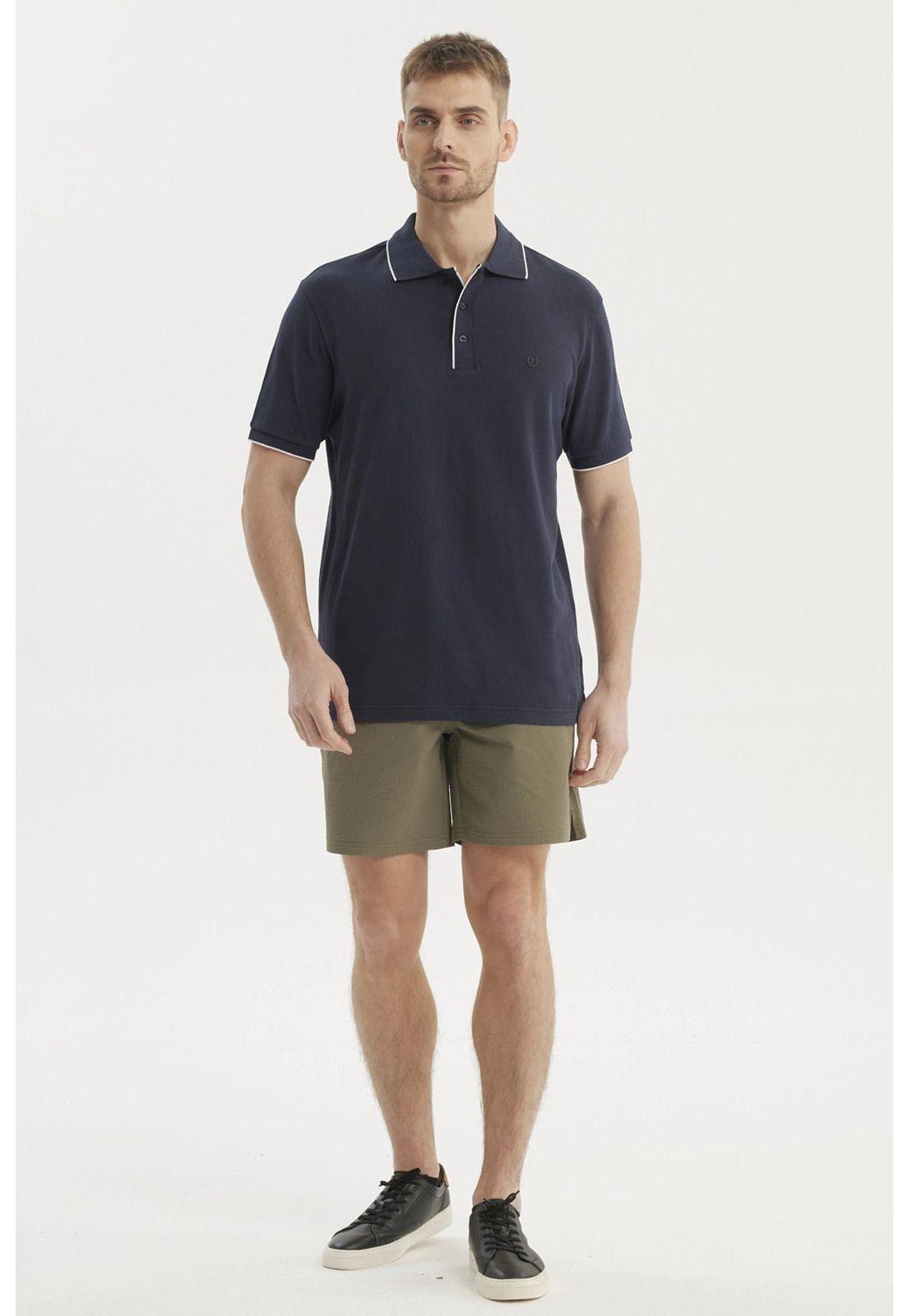 Polera Hombre Pique Detalle En Cuello Azul Marino-3