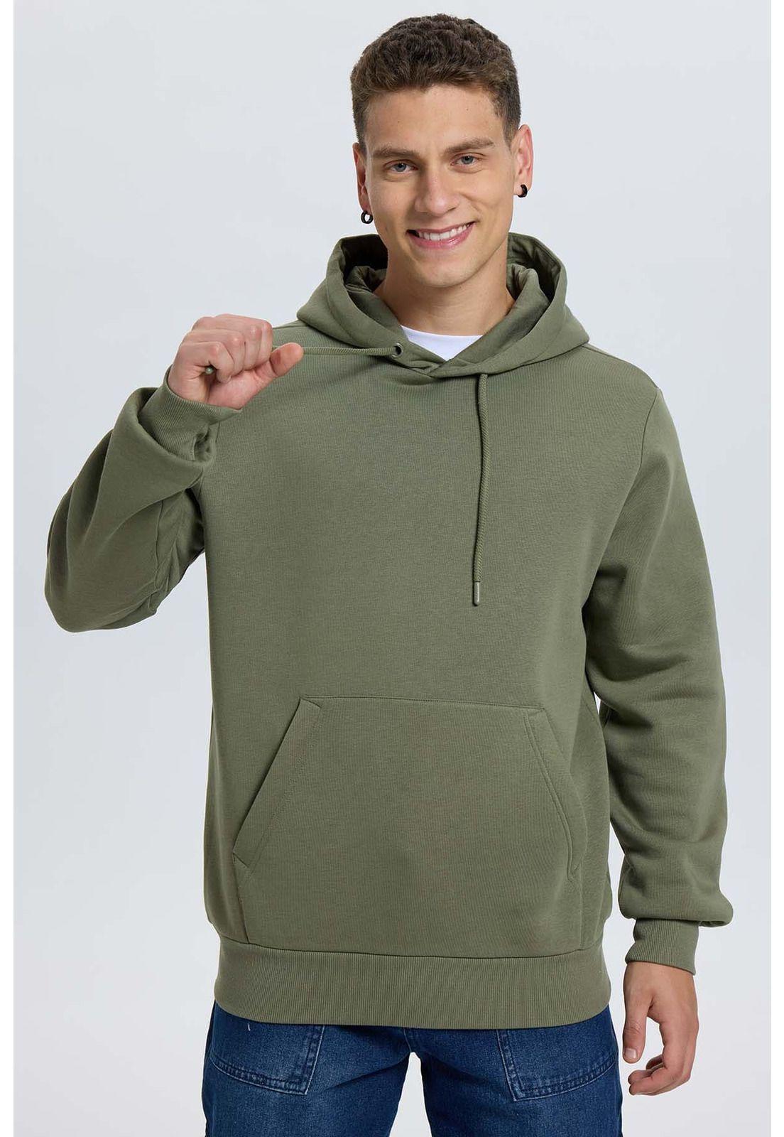 Polerón Hombre Hoodie Verde Militar-0