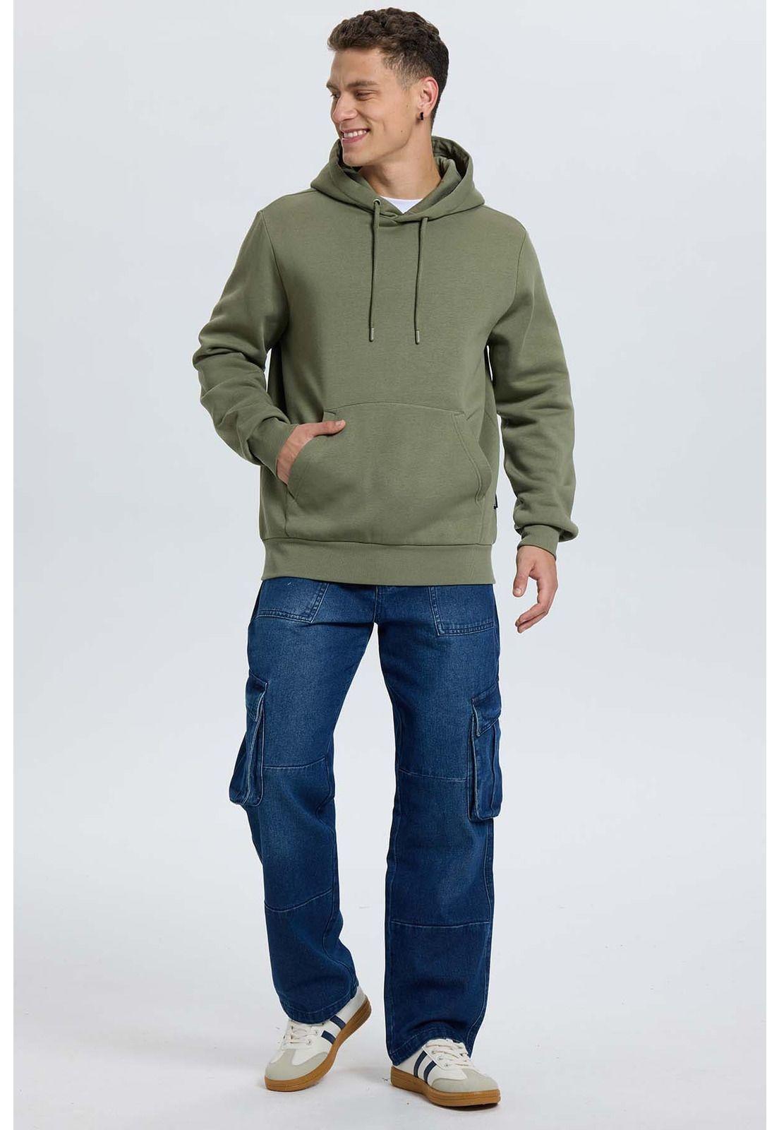 Polerón Hombre Hoodie Verde Militar-3