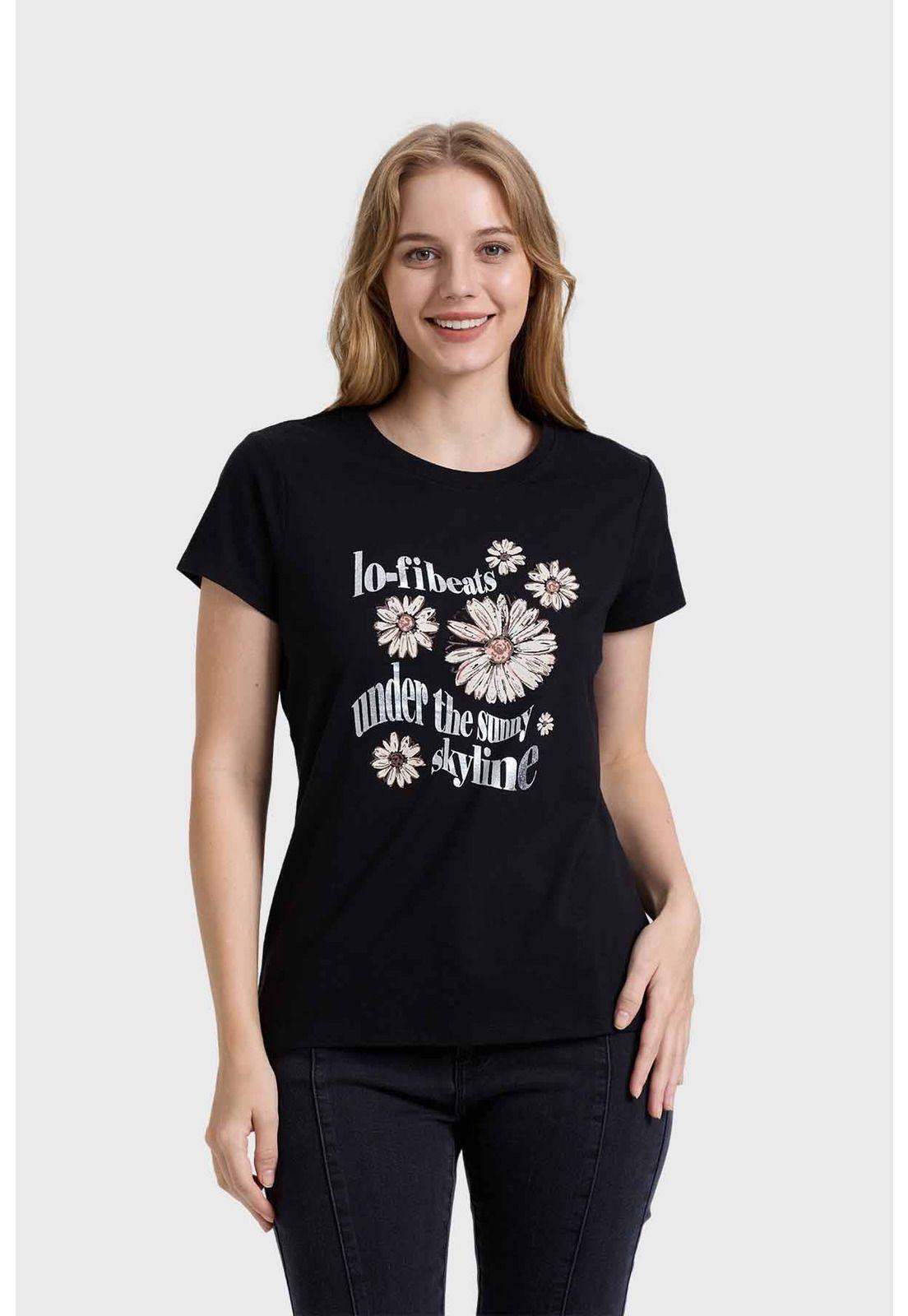 Polera Mujer Básica Print Negro - lll-0