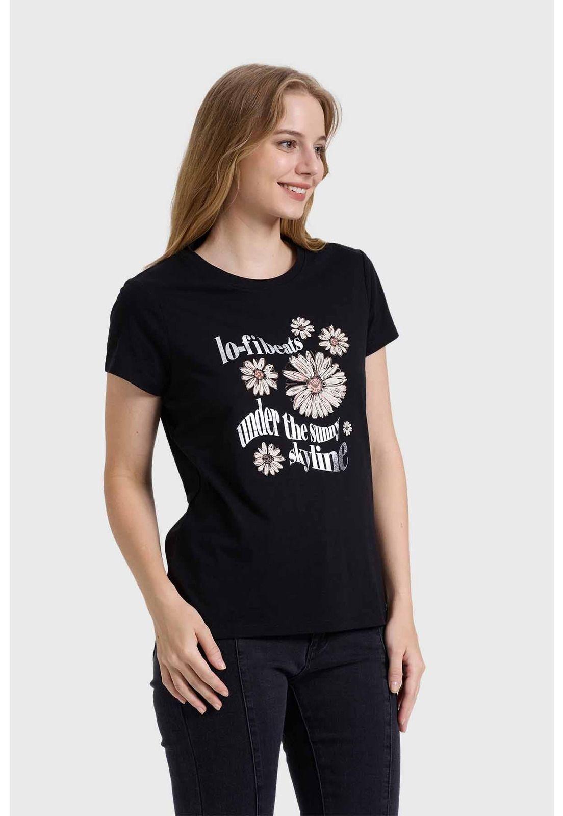 Polera Mujer Básica Print Negro - lll-1