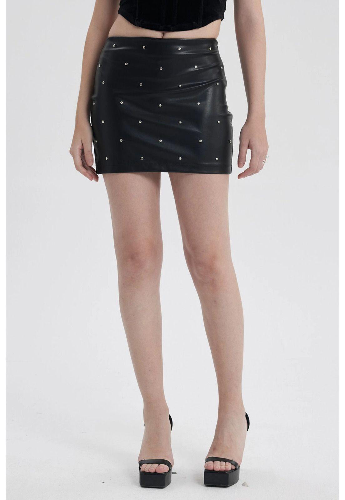Falda Mujer Pu Con Strass Negro-0