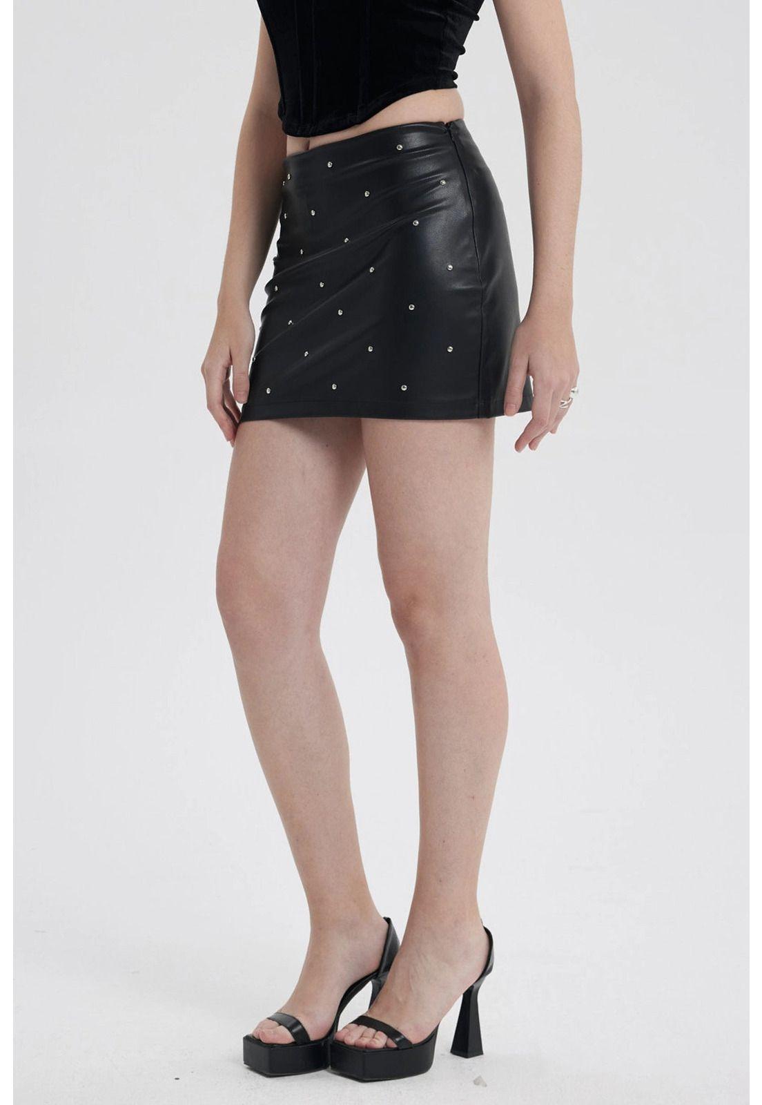 Falda Mujer Pu Con Strass Negro-1