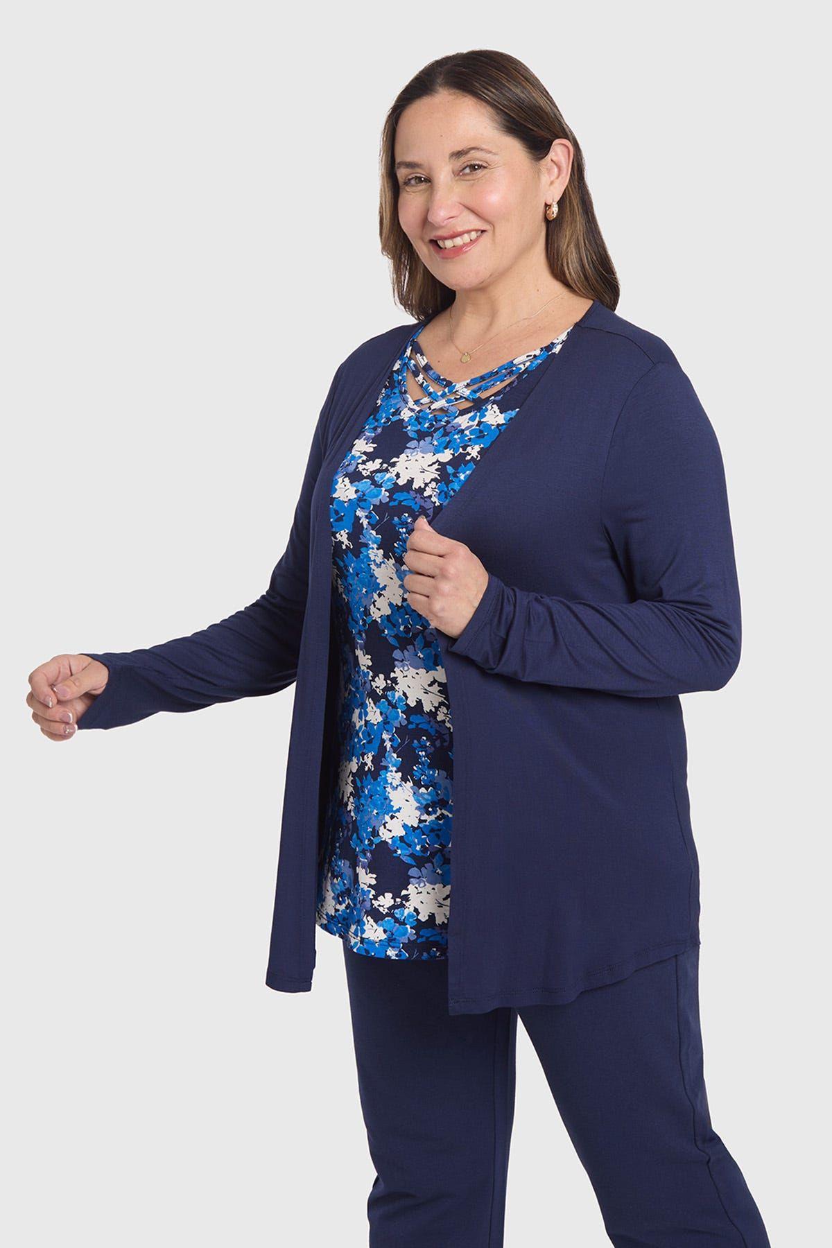 Polera Mujer Evasé Con Aplicación Escoces Azul-1