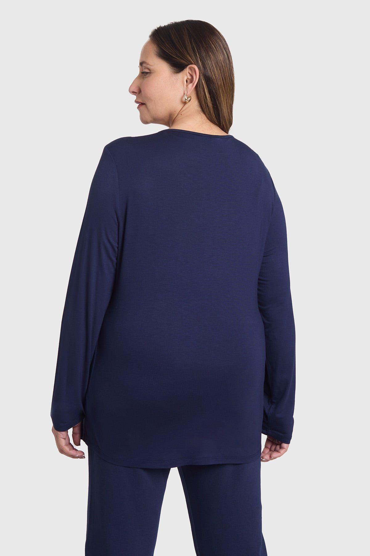 Polera Mujer Evasé Con Aplicación Escoces Azul-2
