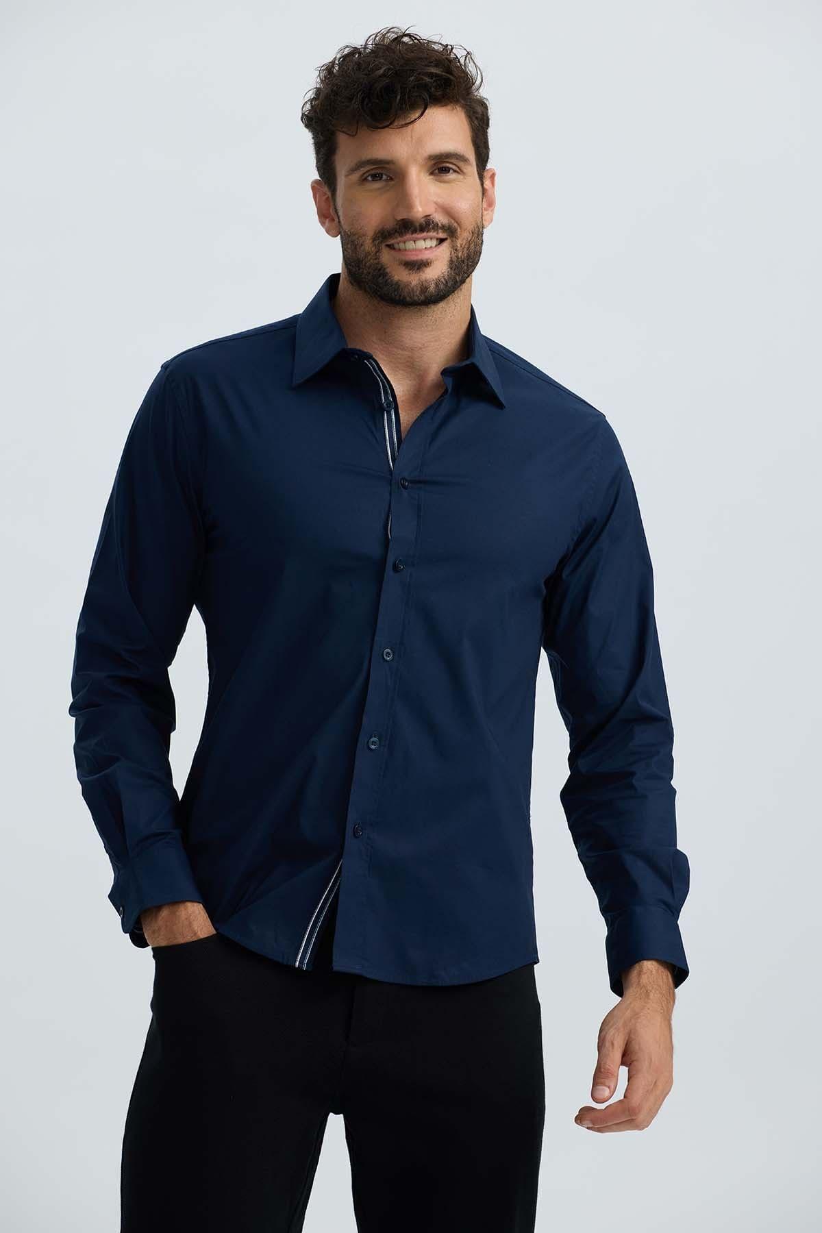 Camisa Hombre Lisa Azul Denim-0