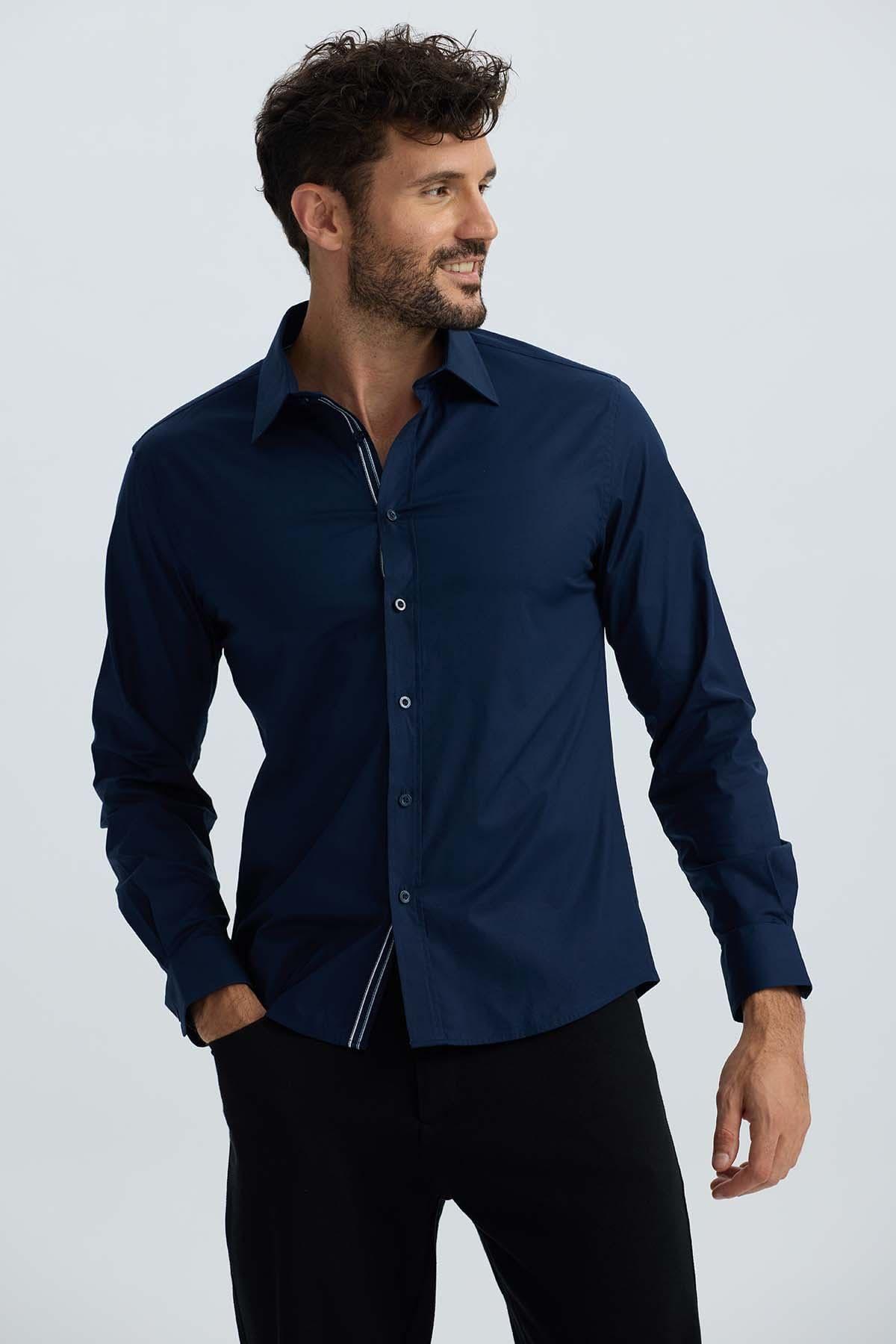 Camisa Hombre Lisa Azul Denim-1