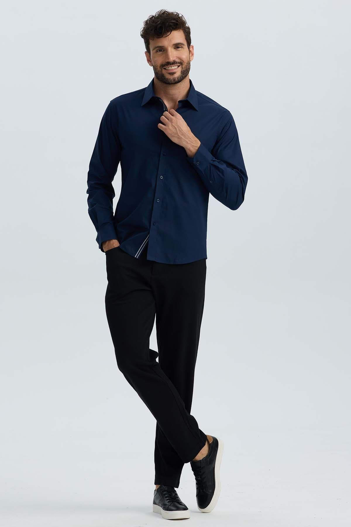 Camisa Hombre Lisa Azul Denim-3