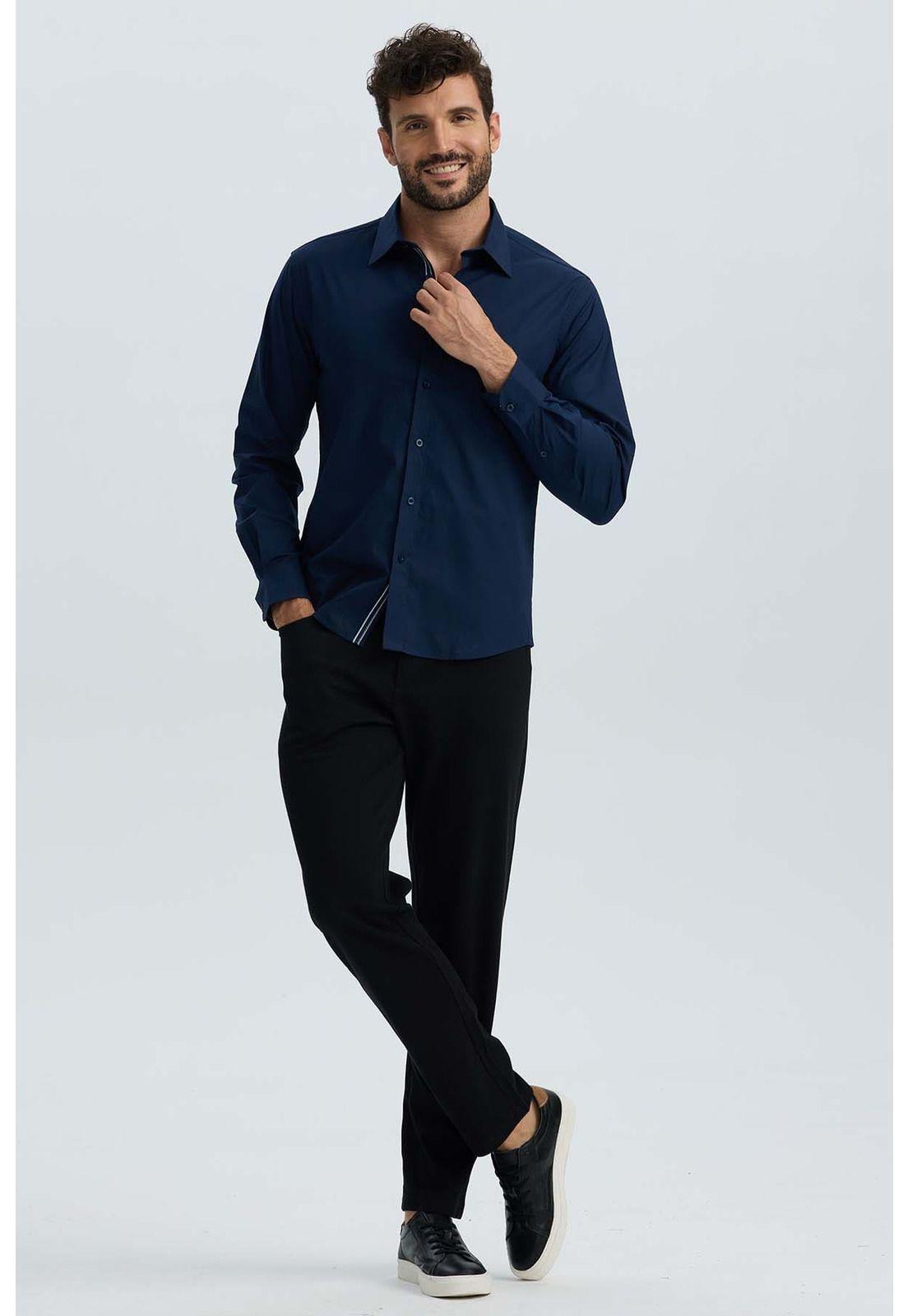 Camisa Hombre Lisa Azul Denim-0