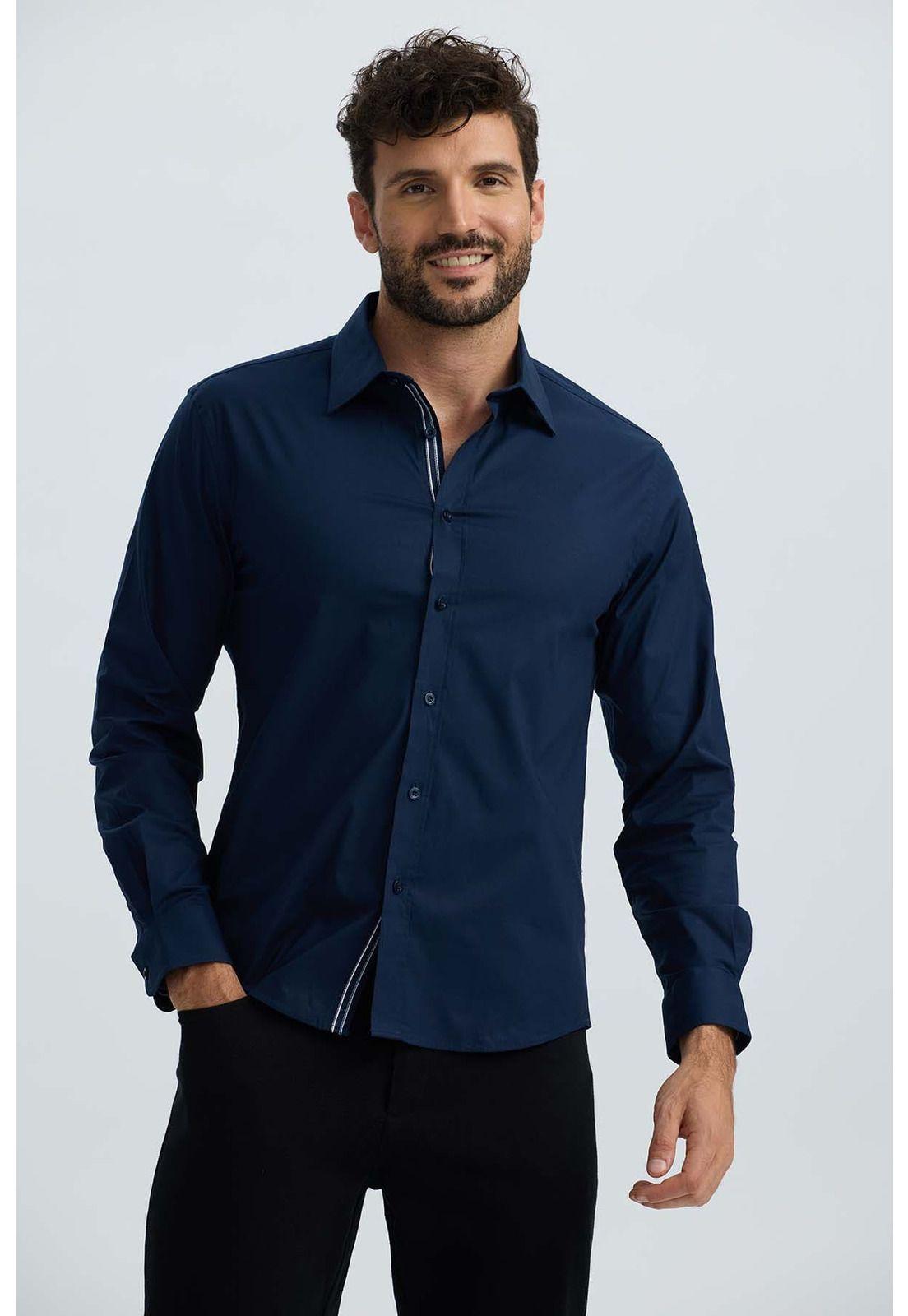 Camisa Hombre Lisa Azul Denim-1