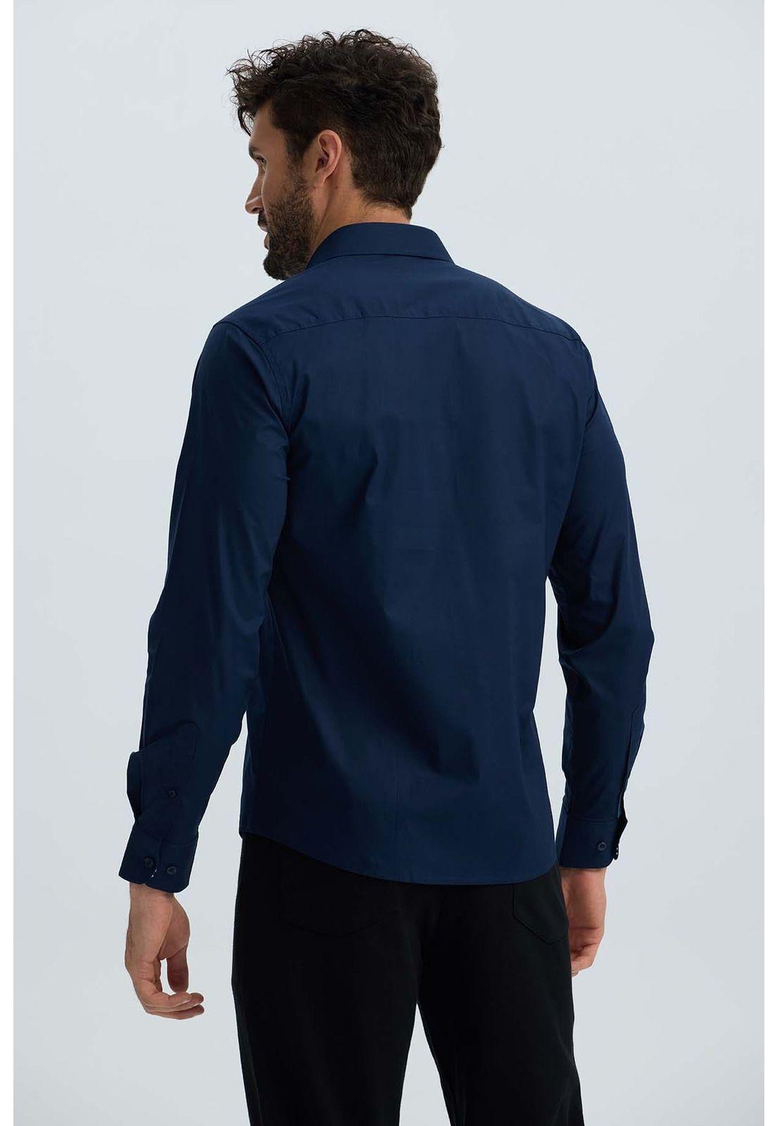 Camisa Hombre Lisa Azul Denim-3