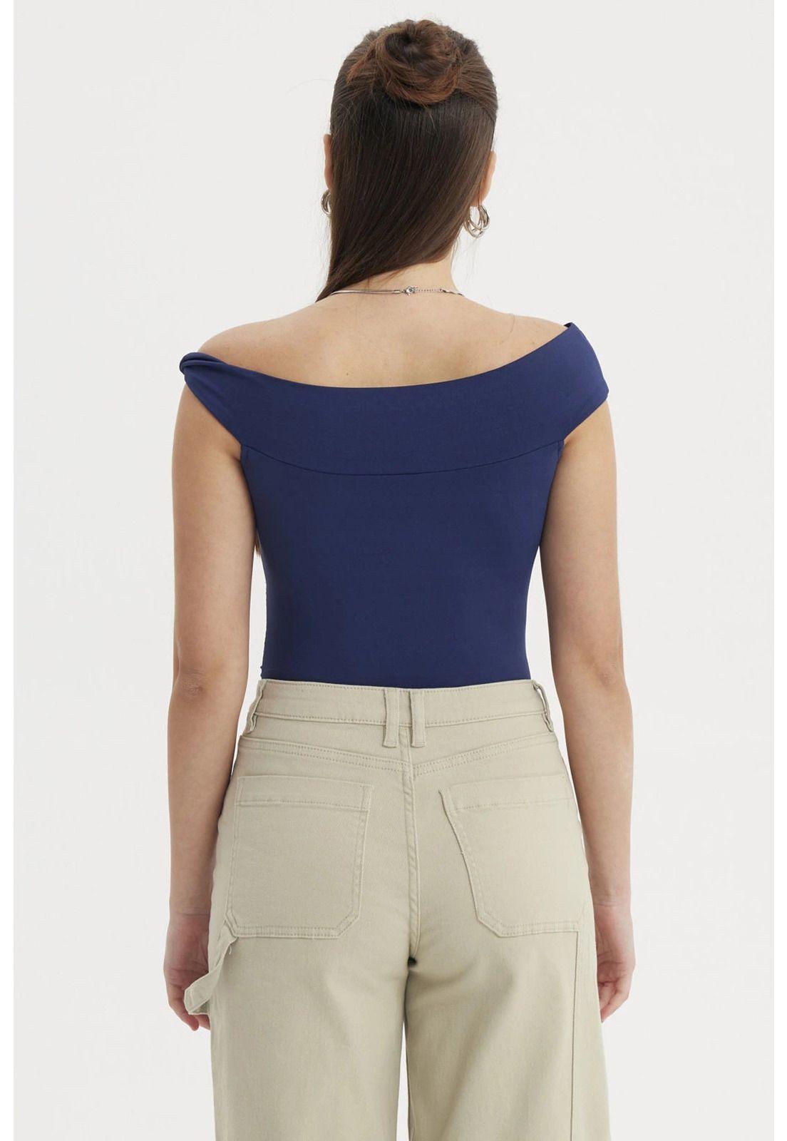 Polera Mujer Bardot Aplicación Nudo Azul Oscuro-2