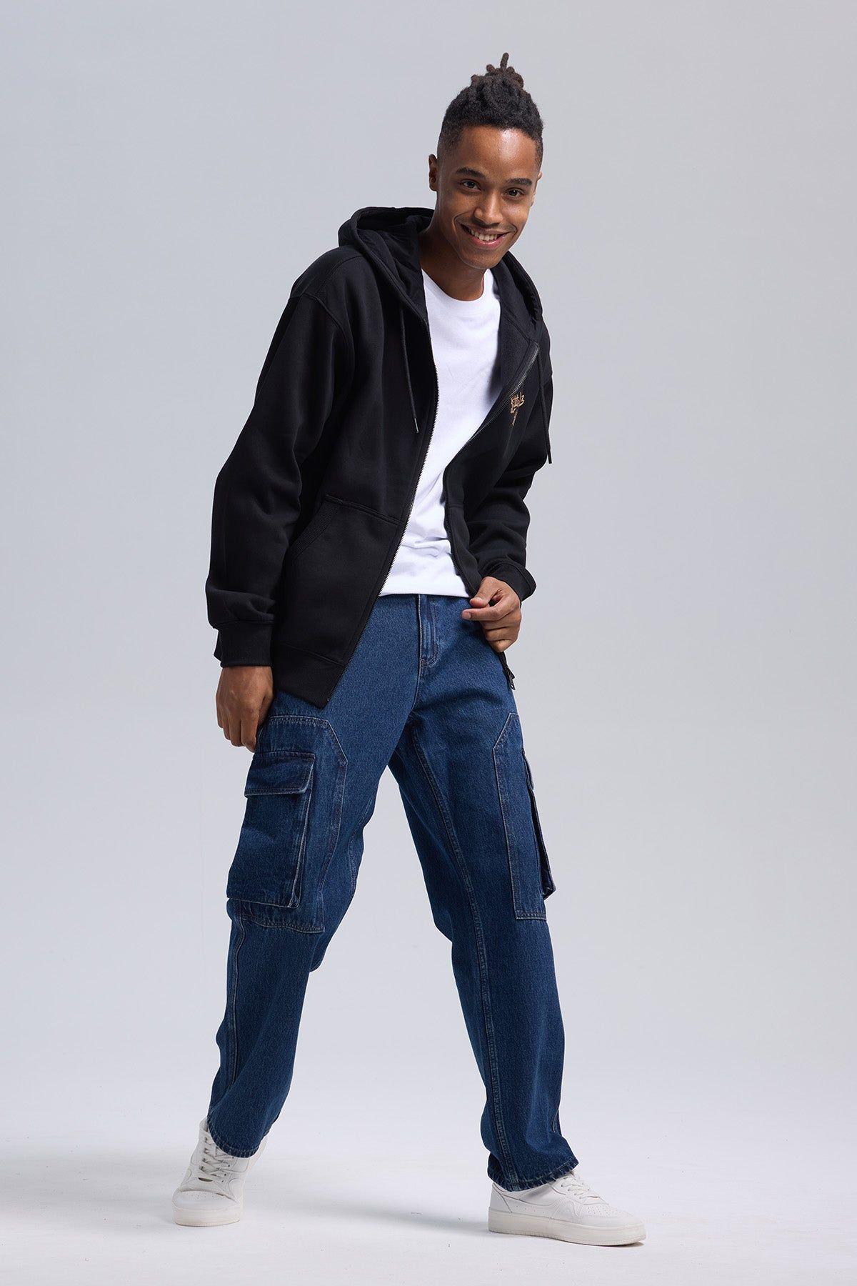 Polerón Hombre Full Zipper Doble Negro-3