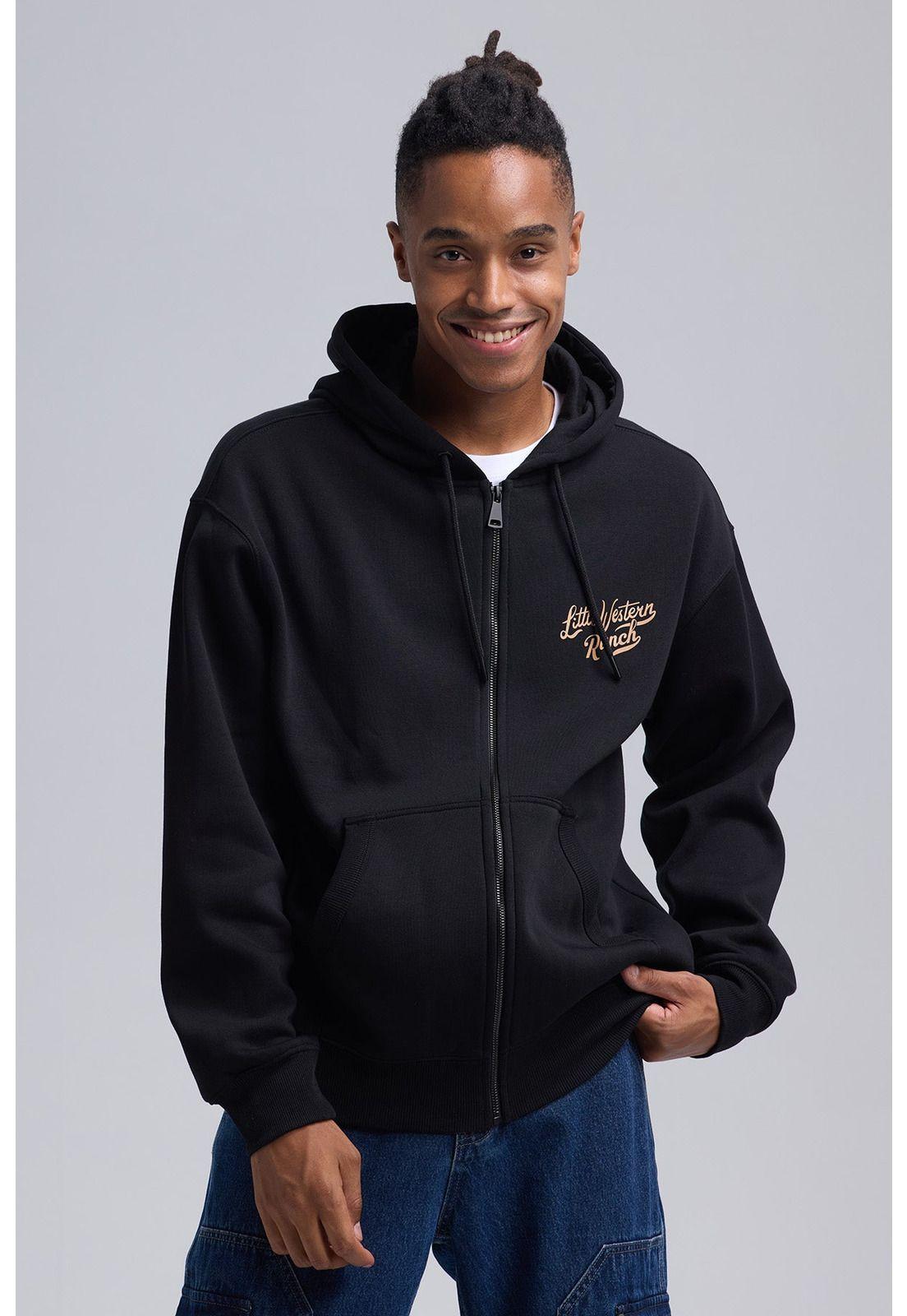 Polerón Hombre Full Zipper Doble Negro-0