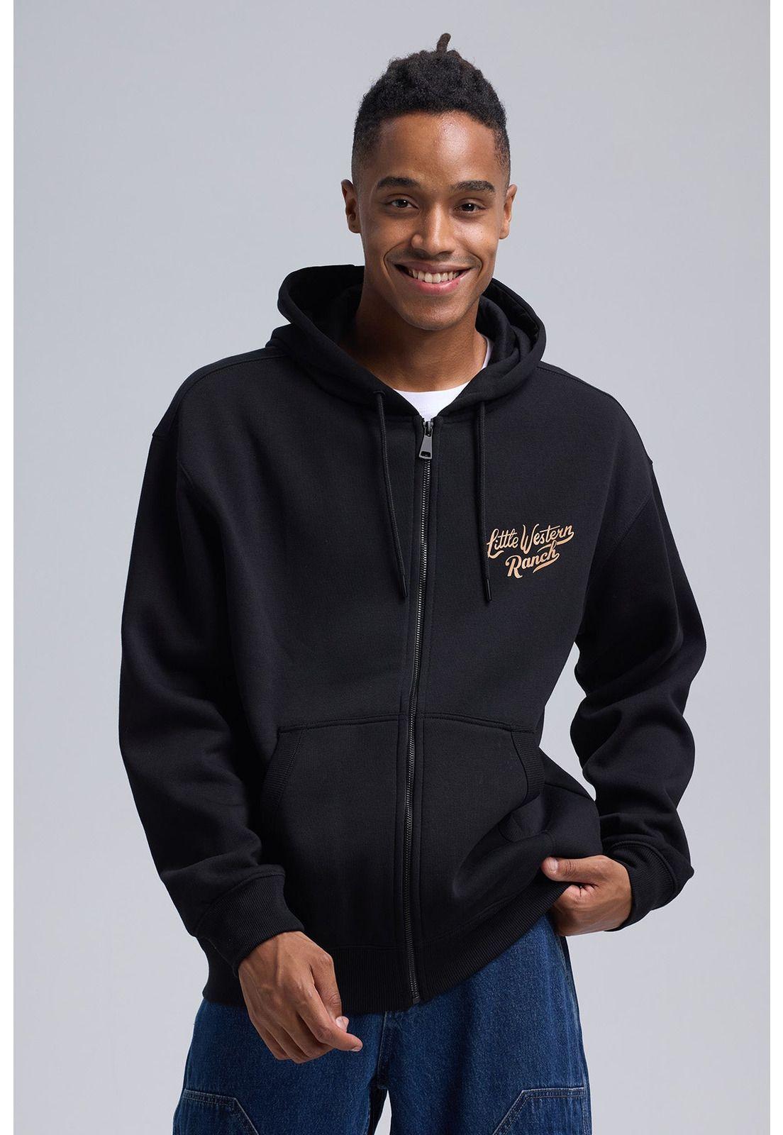 Polerón Hombre Full Zipper Doble Negro-1