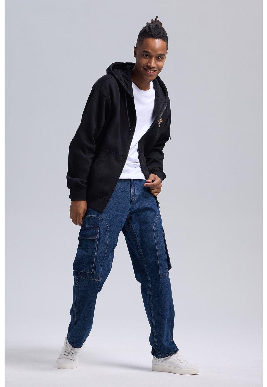 Polerón Hombre Full Zipper Doble Negro-3