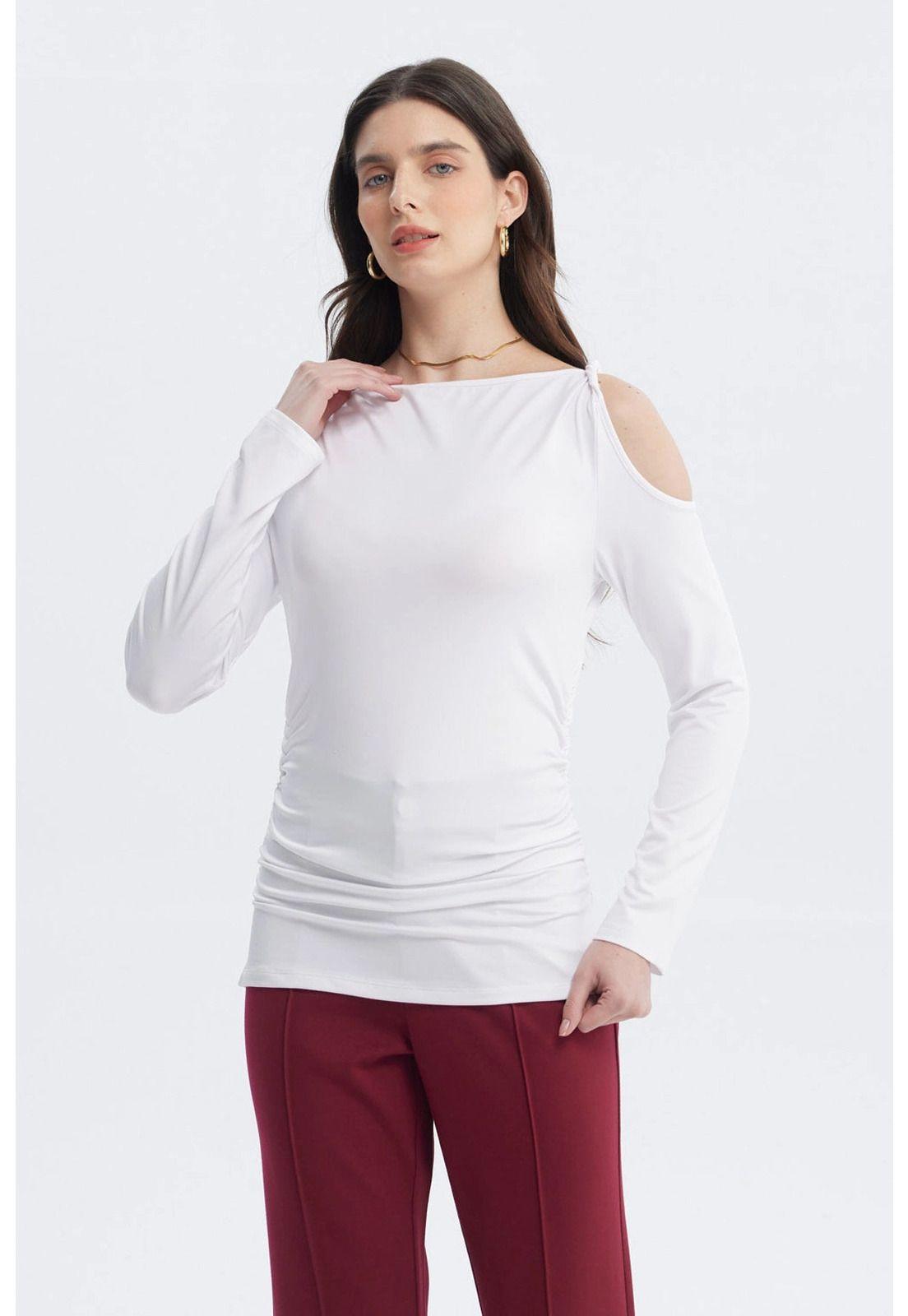 Polera Mujer Aplicación Nudo Hombro Crudo-0