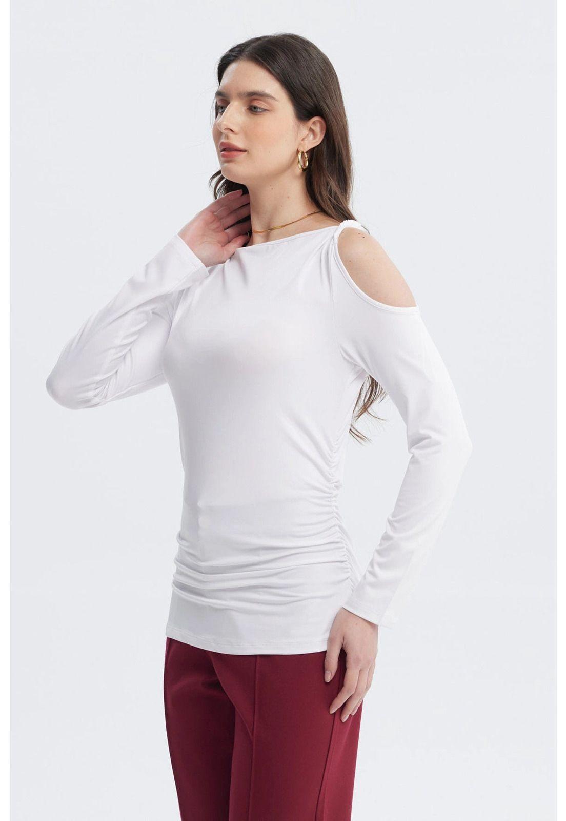 Polera Mujer Aplicación Nudo Hombro Crudo-1