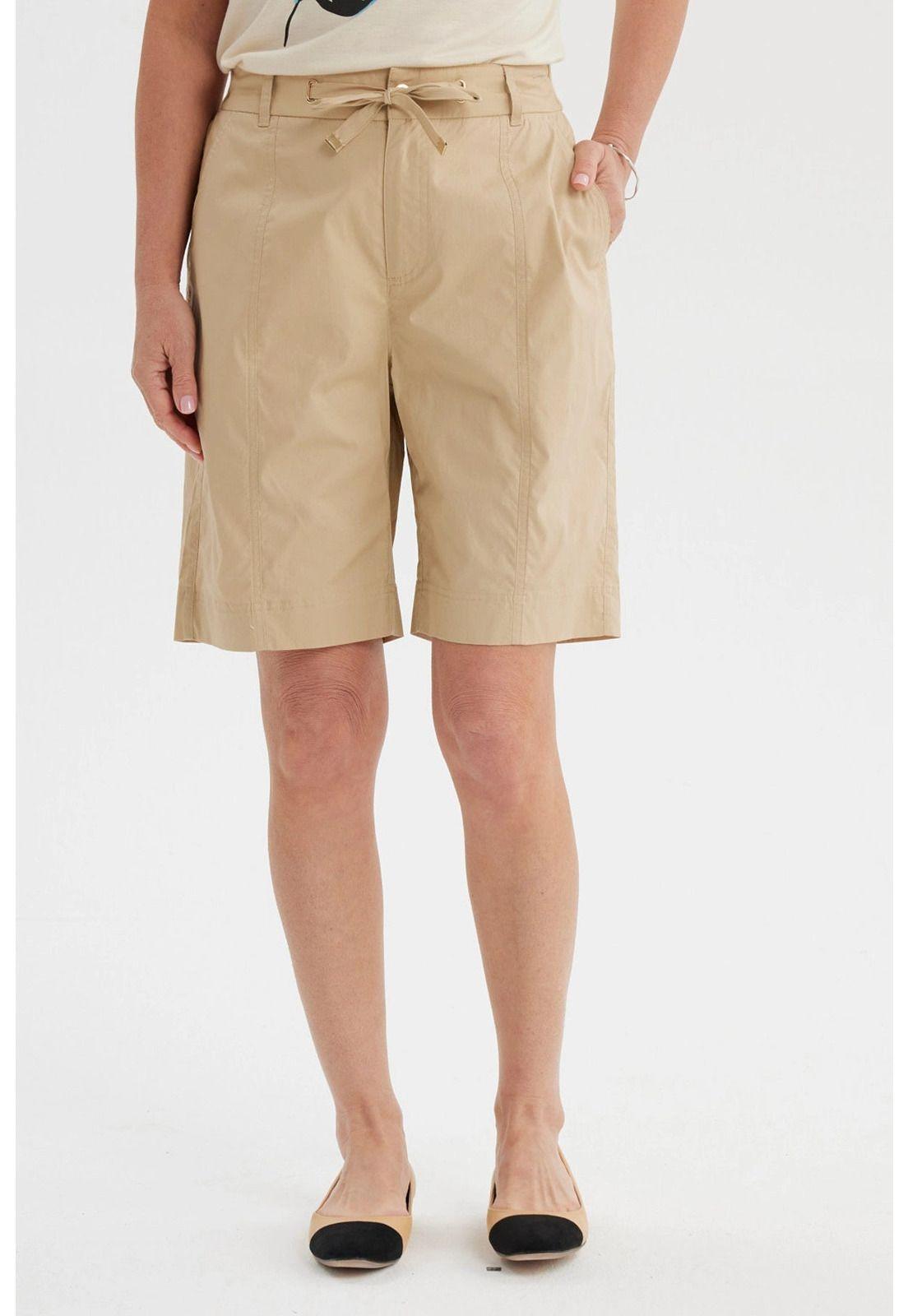 Bermuda Mujer Con Cortes Y Apertura Beige-0