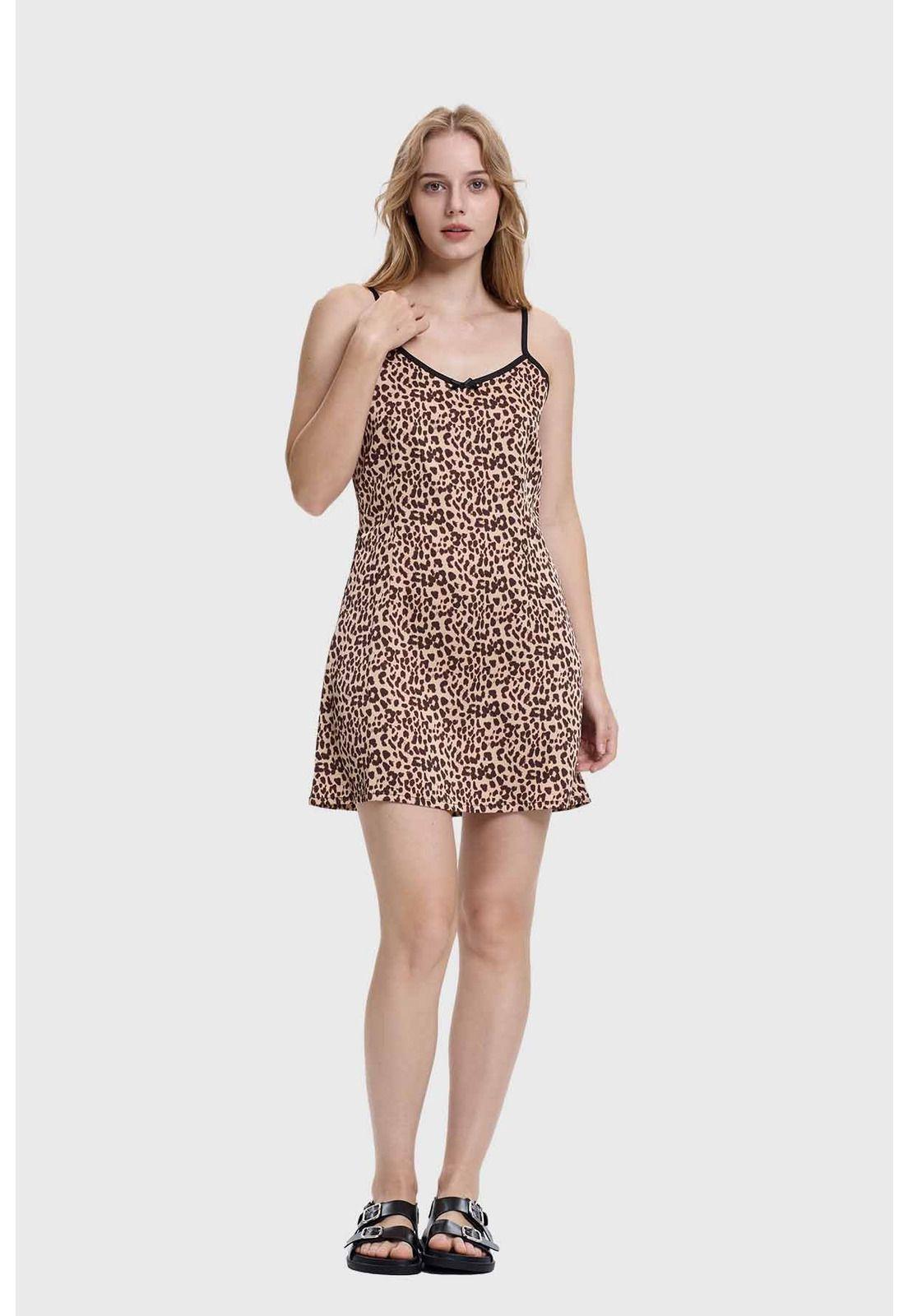 Vestido Mujer Lencero Leopardo Beige-3