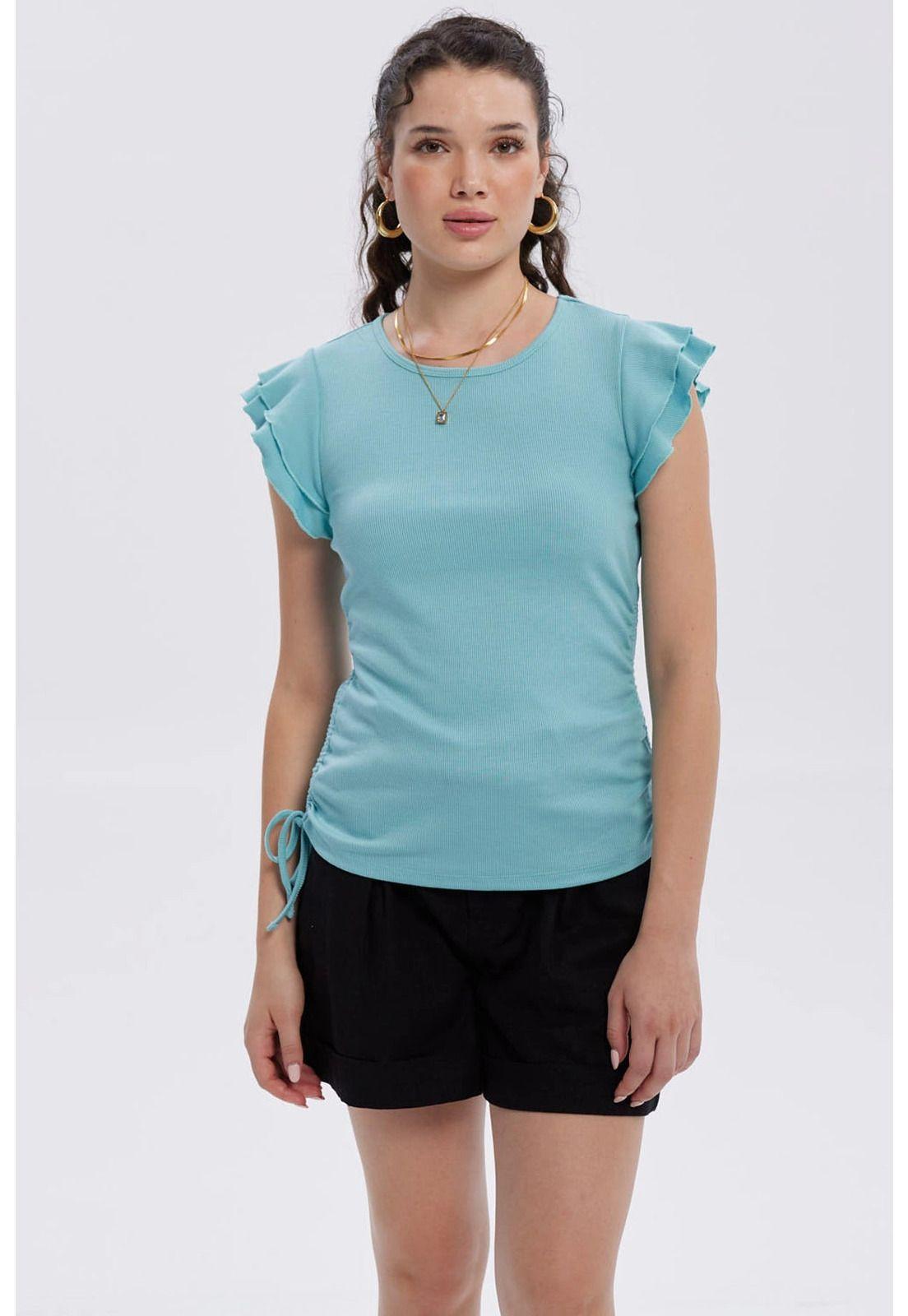 Polera Mujer Manga Vuelos Celeste-0