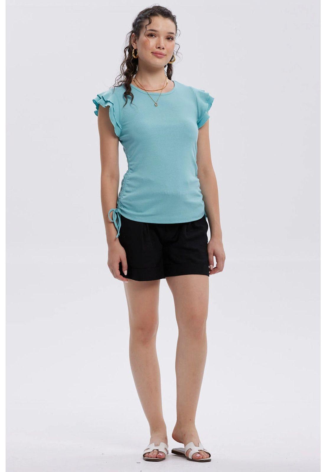 Polera Mujer Manga Vuelos Celeste-3