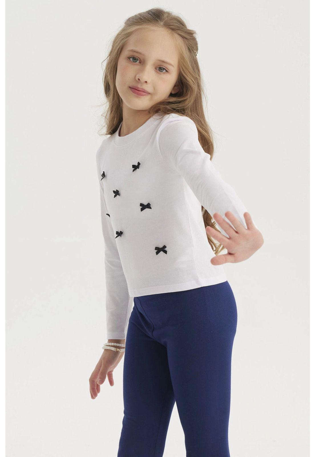 Polera Niña Aplicación Lazos Blanco-1