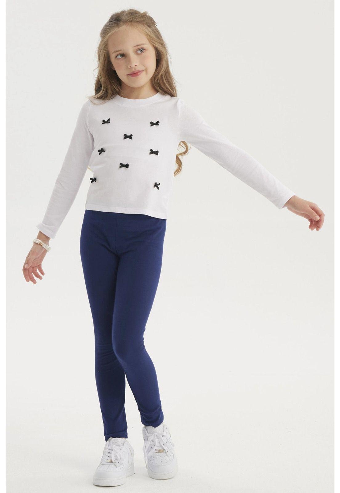 Polera Niña Aplicación Lazos Blanco-3