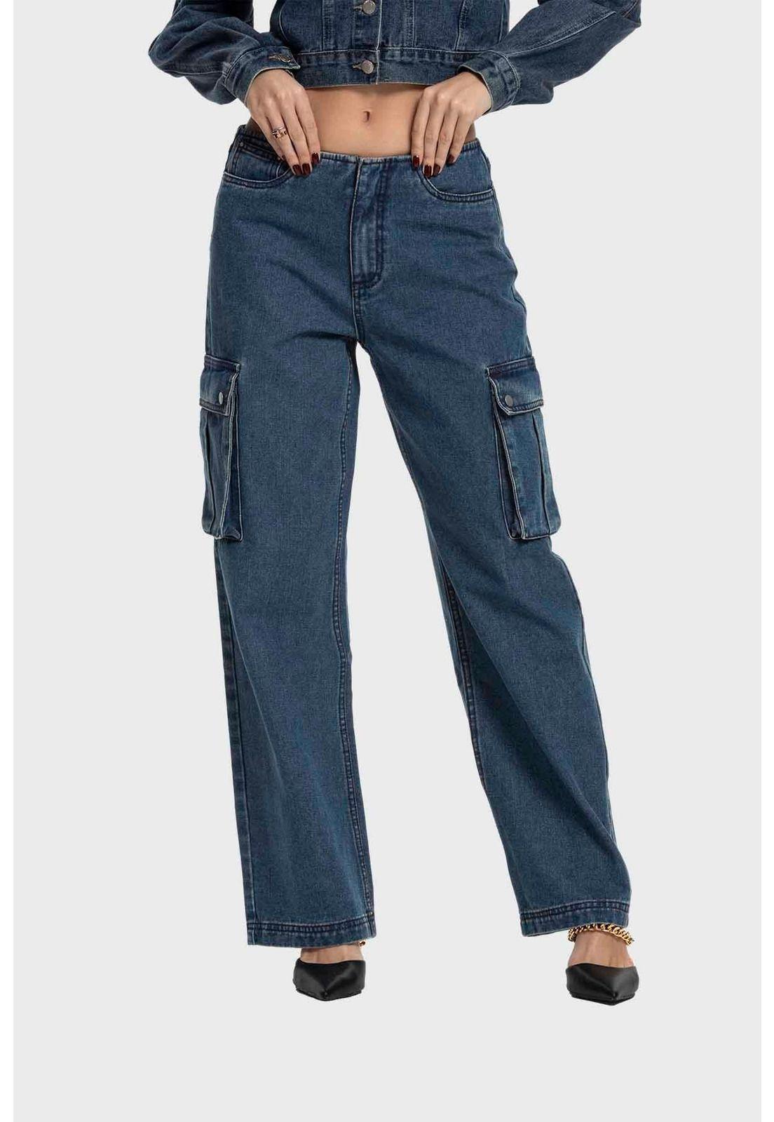 Jeans Mujer Recto Tiro Medio Azul Medio-0
