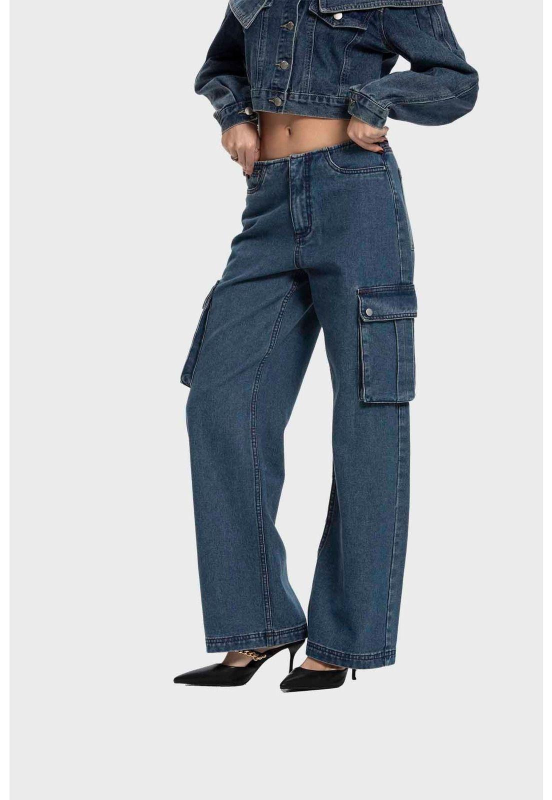 Jeans Mujer Recto Tiro Medio Azul Medio-1