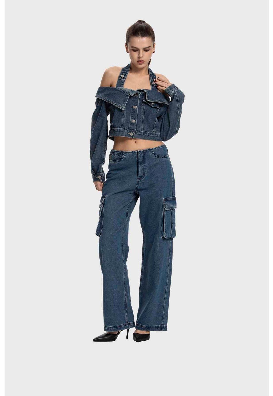 Jeans Mujer Recto Tiro Medio Azul Medio-3