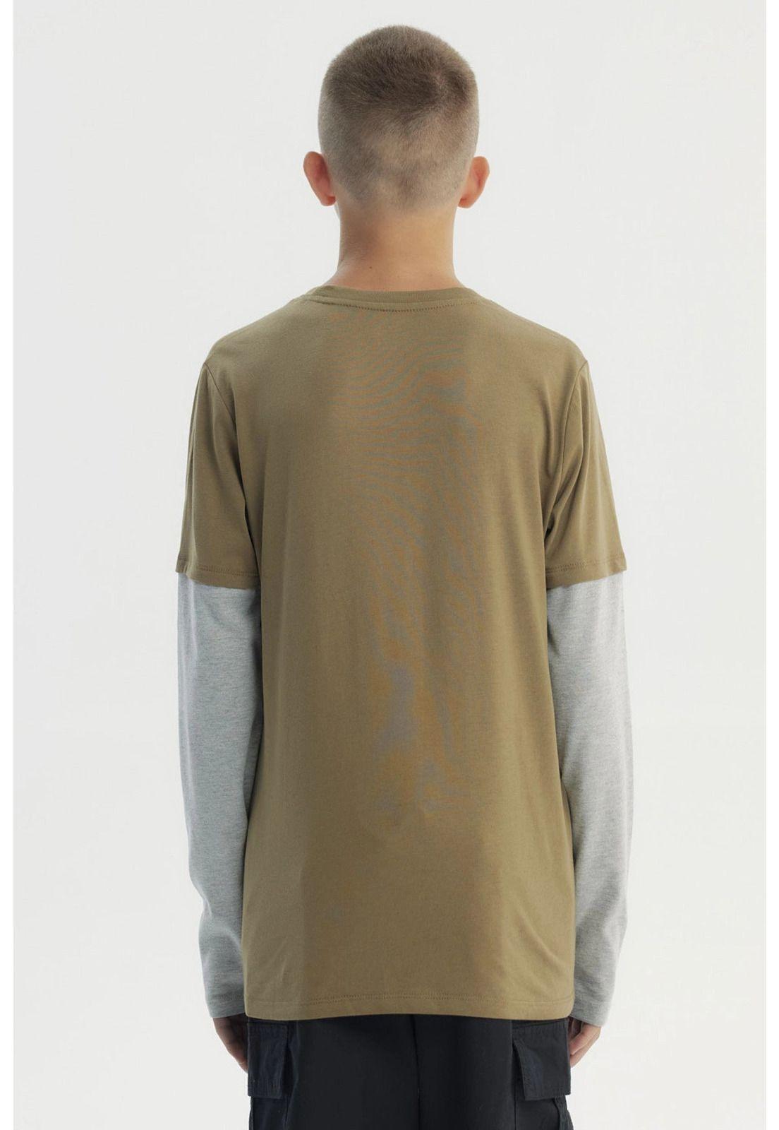 Polera Niño Básica Print Verde Militar-2