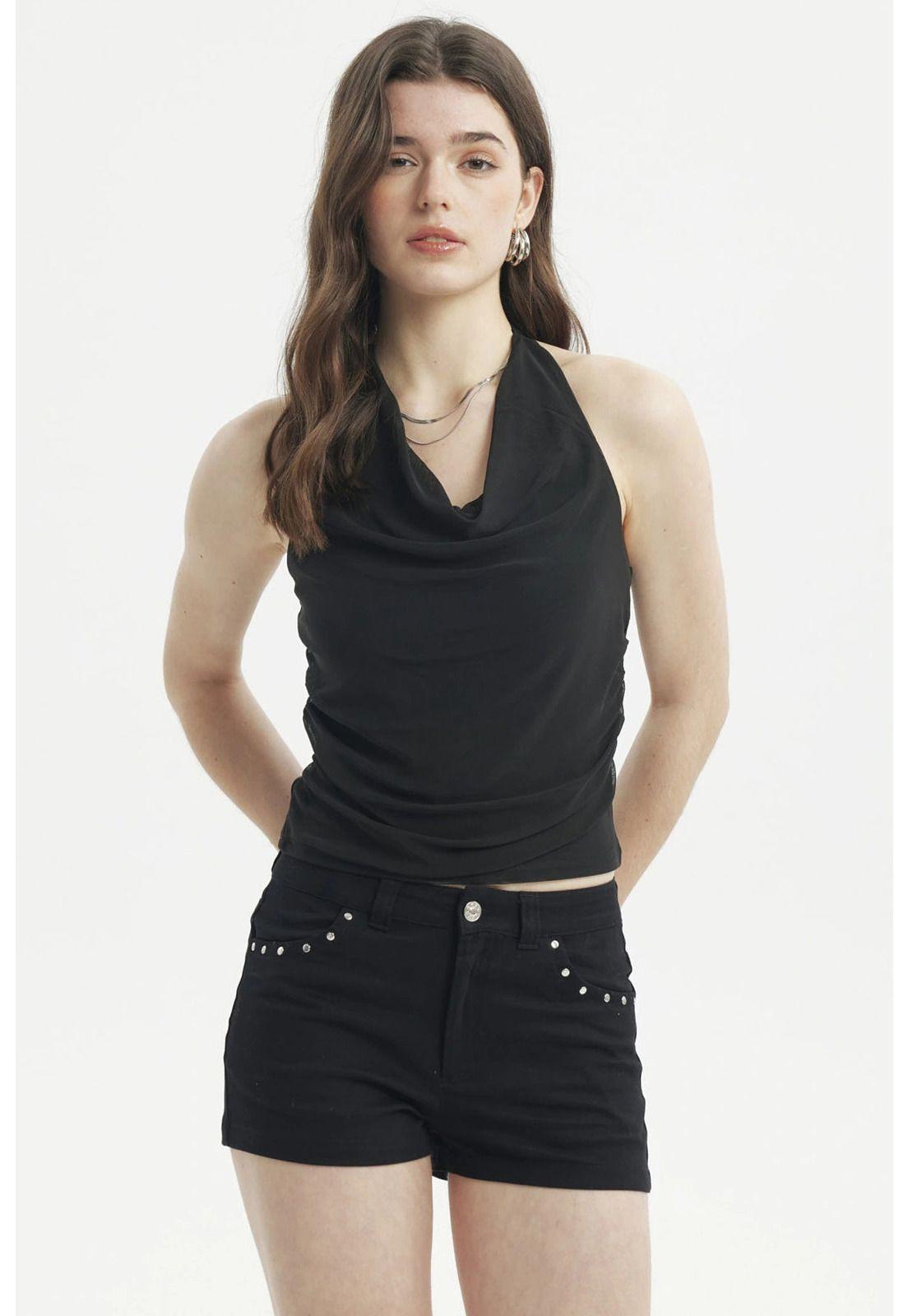 Polera Mujer Ajustado Halter Negro-0