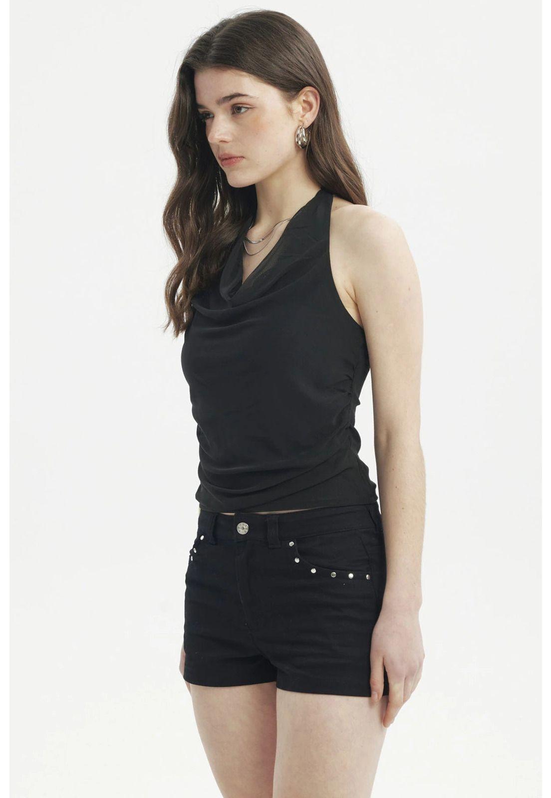 Polera Mujer Ajustado Halter Negro-1