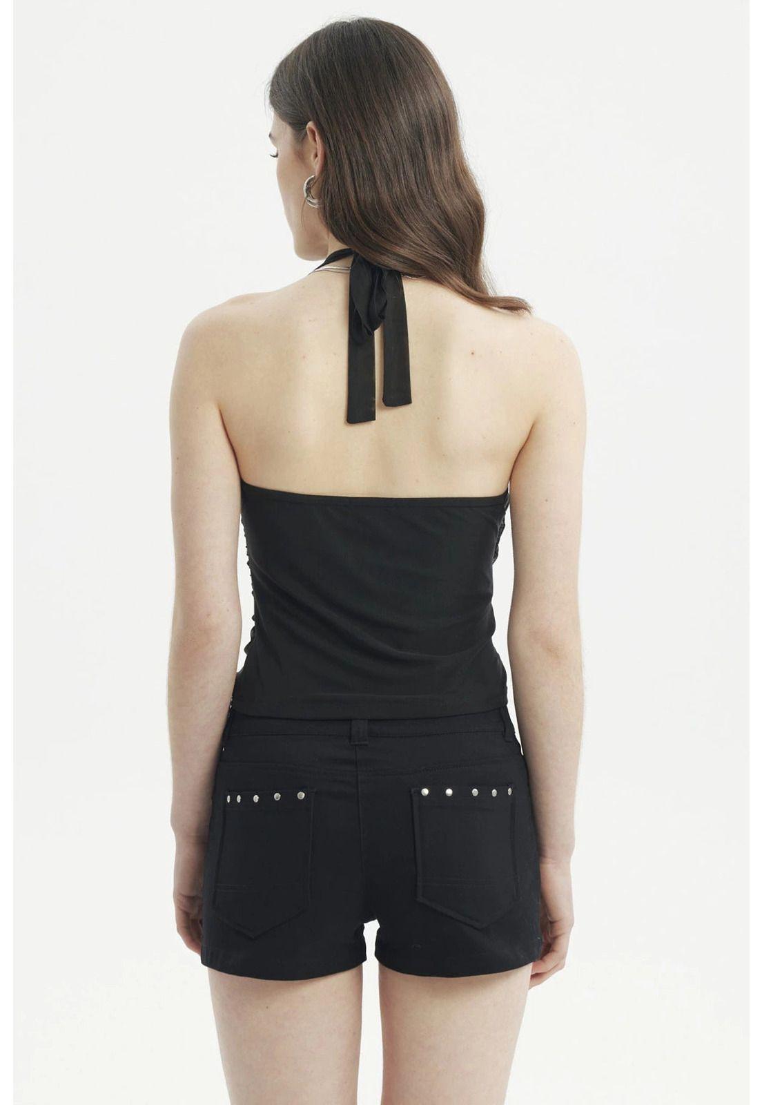 Polera Mujer Ajustado Halter Negro-2