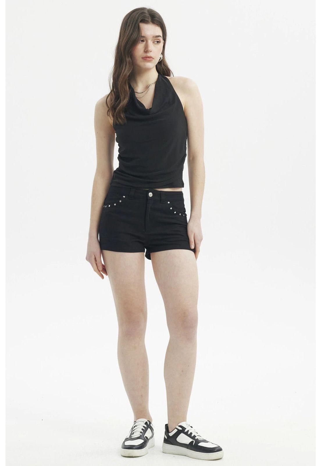 Polera Mujer Ajustado Halter Negro-3