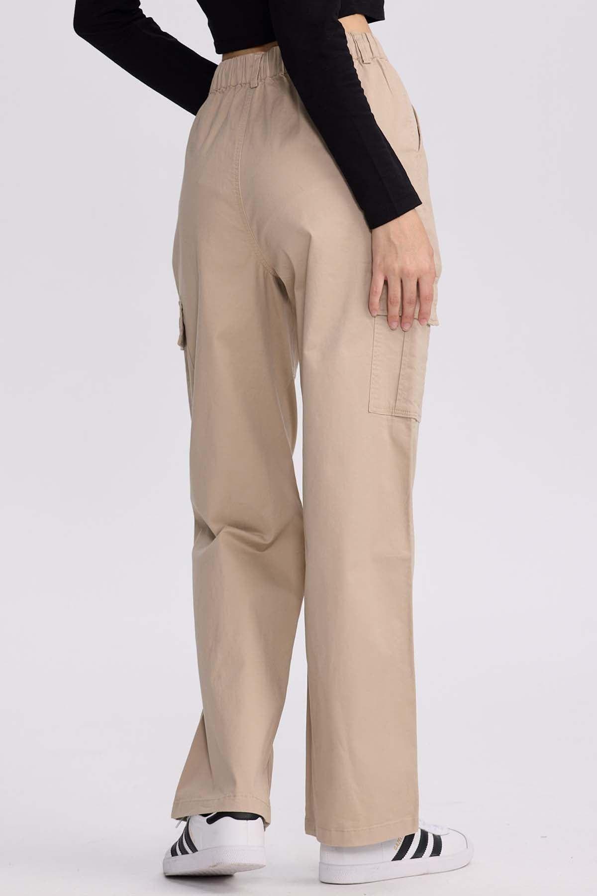 Pantalón Mujer Cargo Pinzas Beige-2