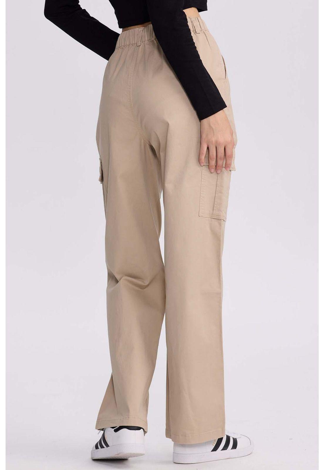 Pantalón Mujer Cargo Pinzas Beige-2
