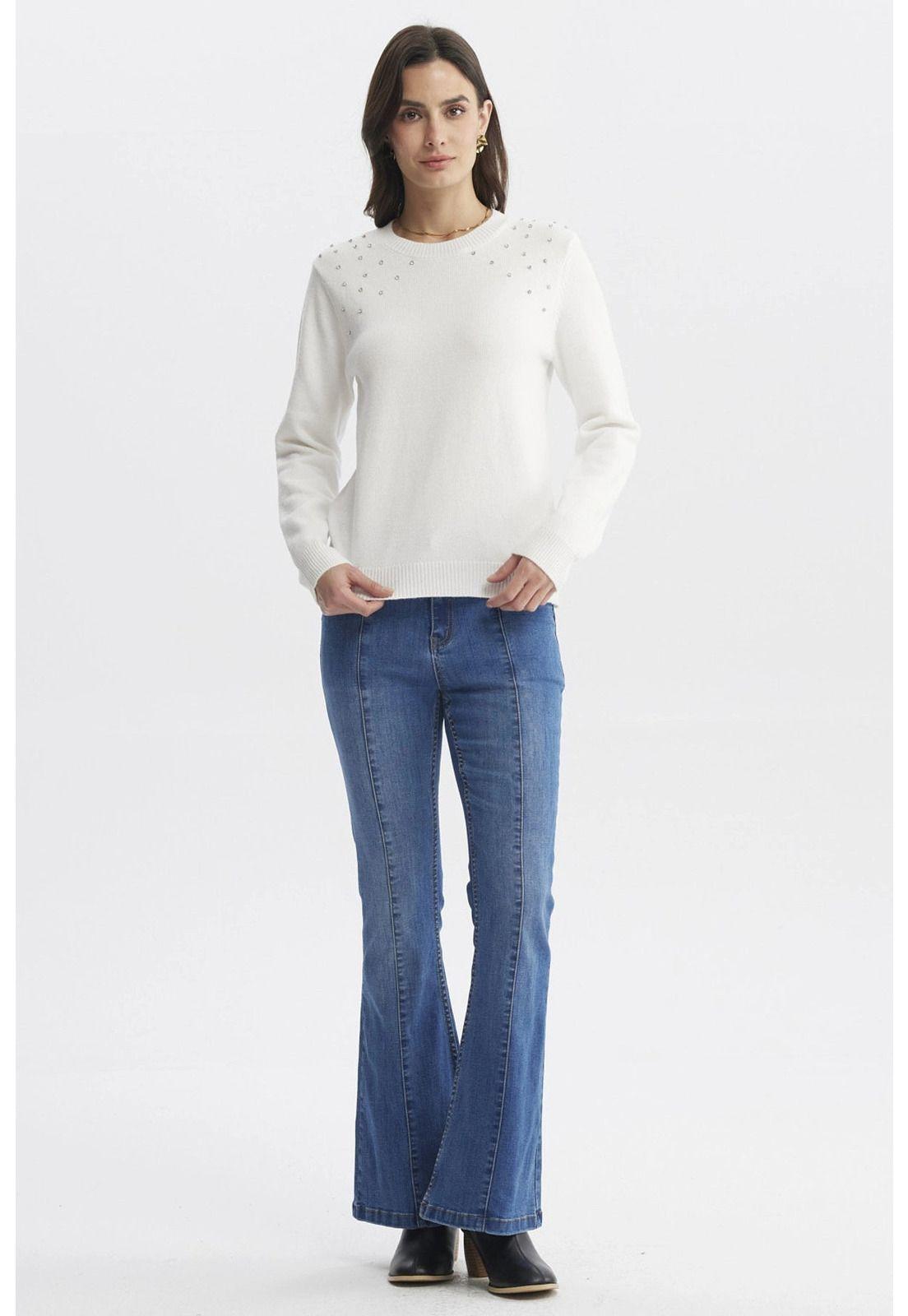 Sweater Mujer Cuello Strass Crudo-3