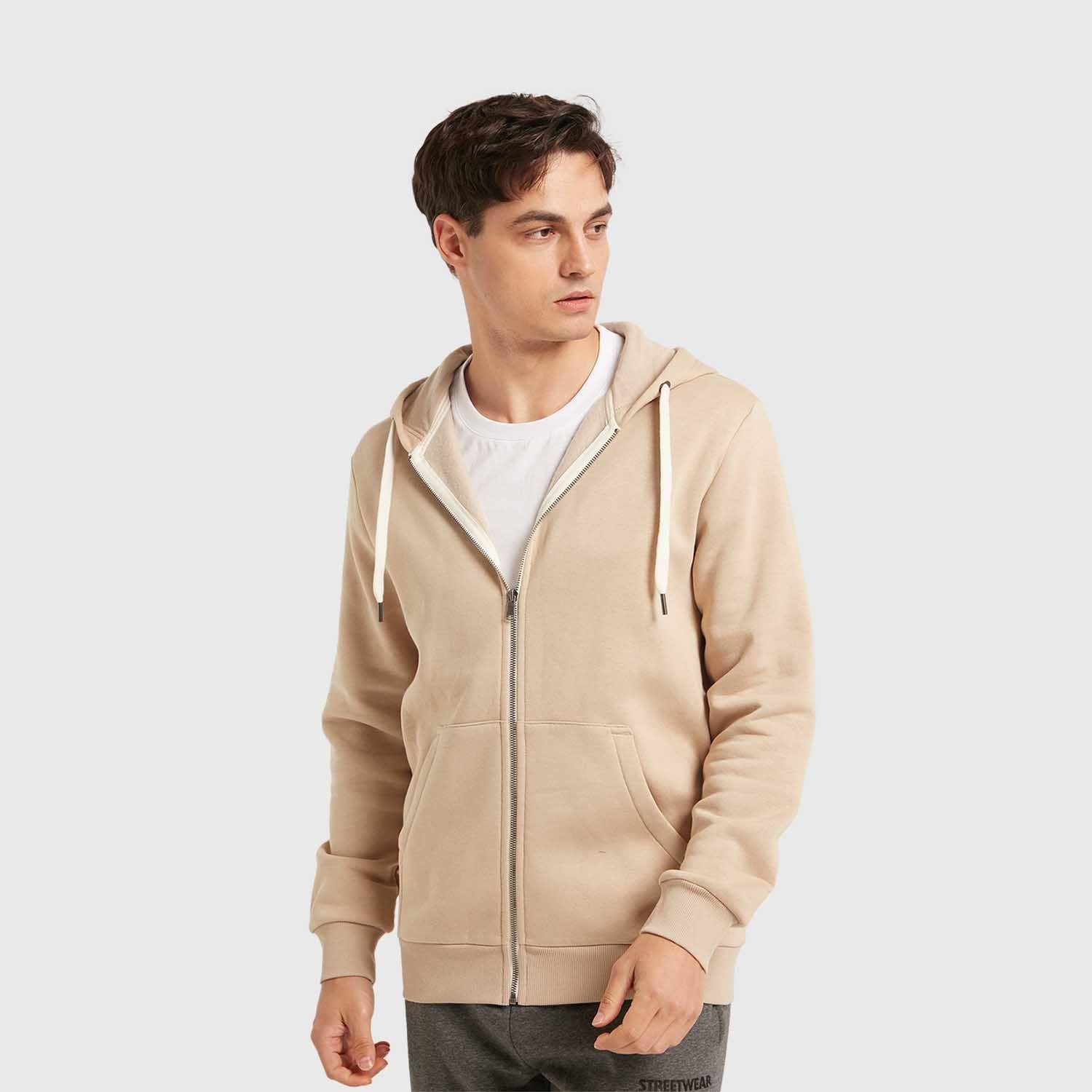Polerón Hombre Hoodie Básico Full Beige-1