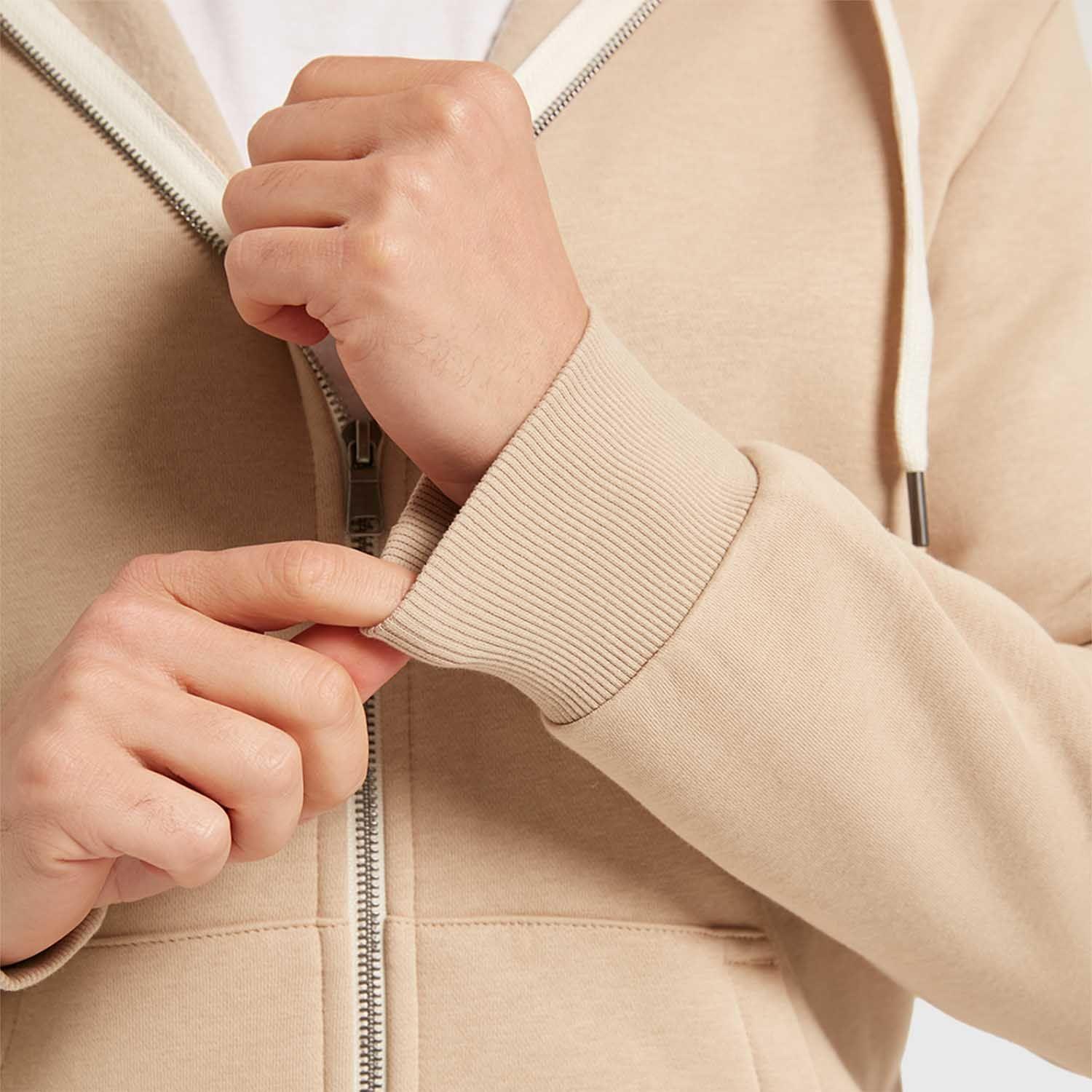 Polerón Hombre Hoodie Básico Full Beige-3